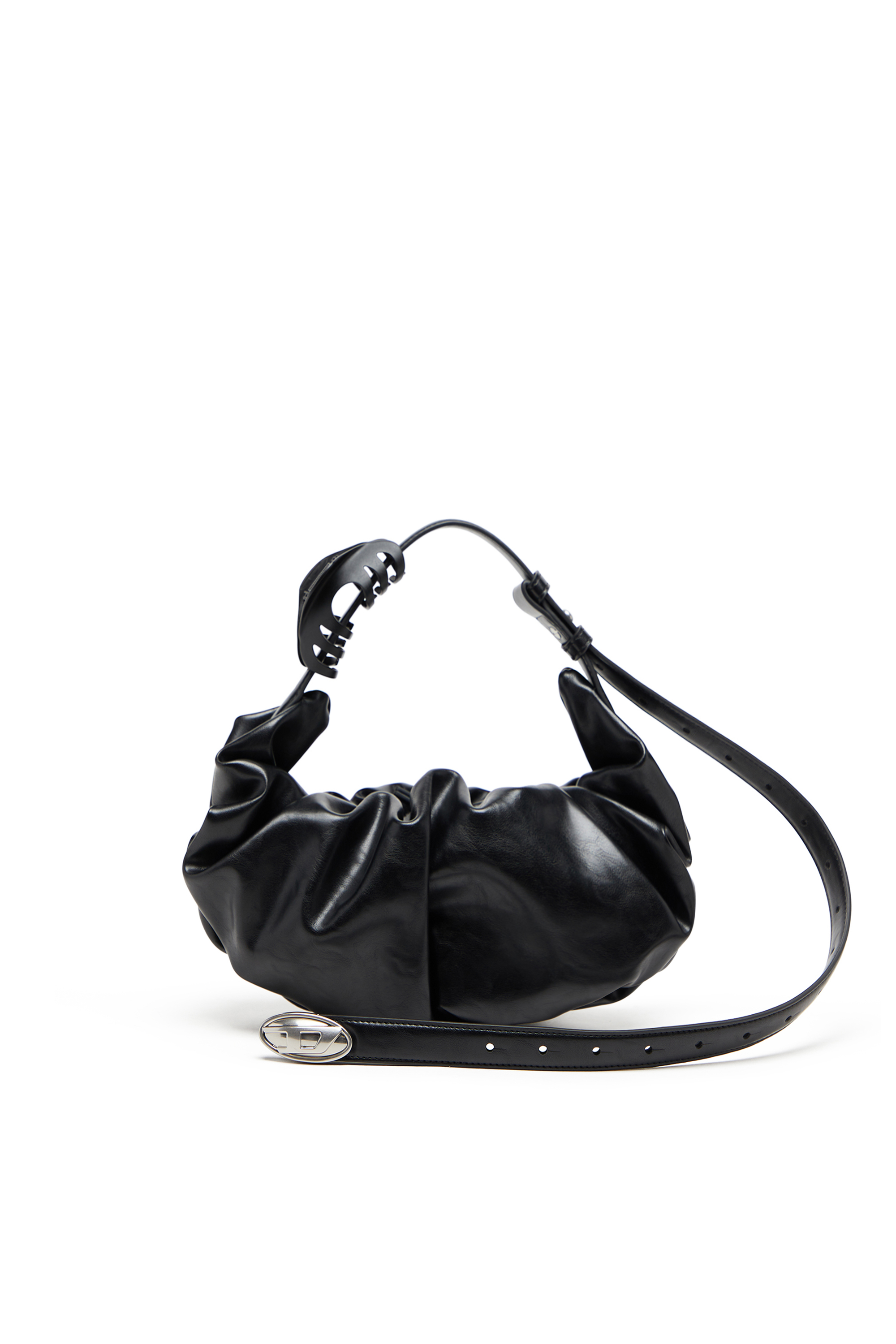 Diesel - GRAB-D HOBO S, Woman's Grab-D S-Small scrunched hobo bag in shiny PU in Black - 1