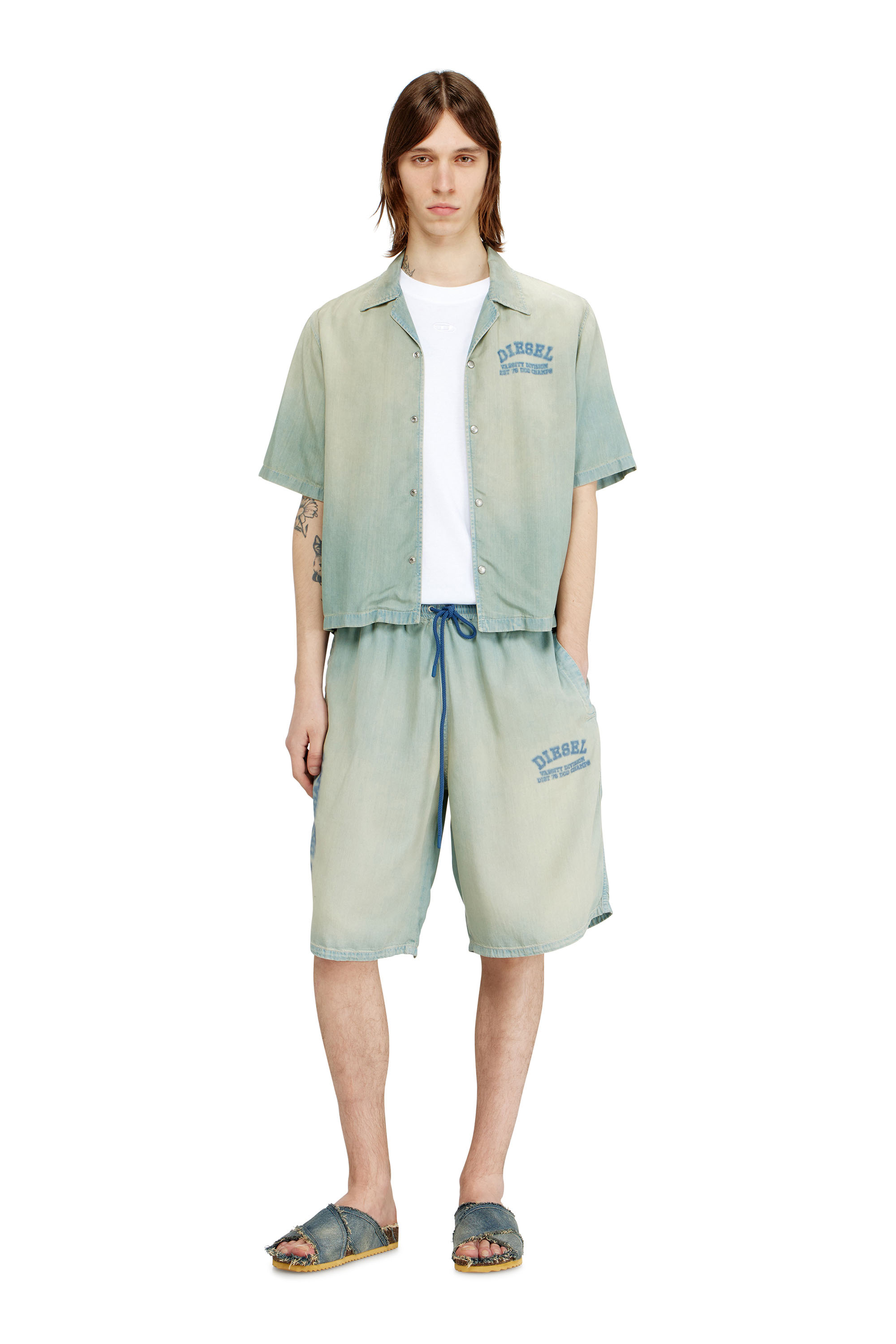 Diesel - D-ENIMOS-SHORT-S2, Unisex's Shorts in fluid dirt-effect denim in null - 3