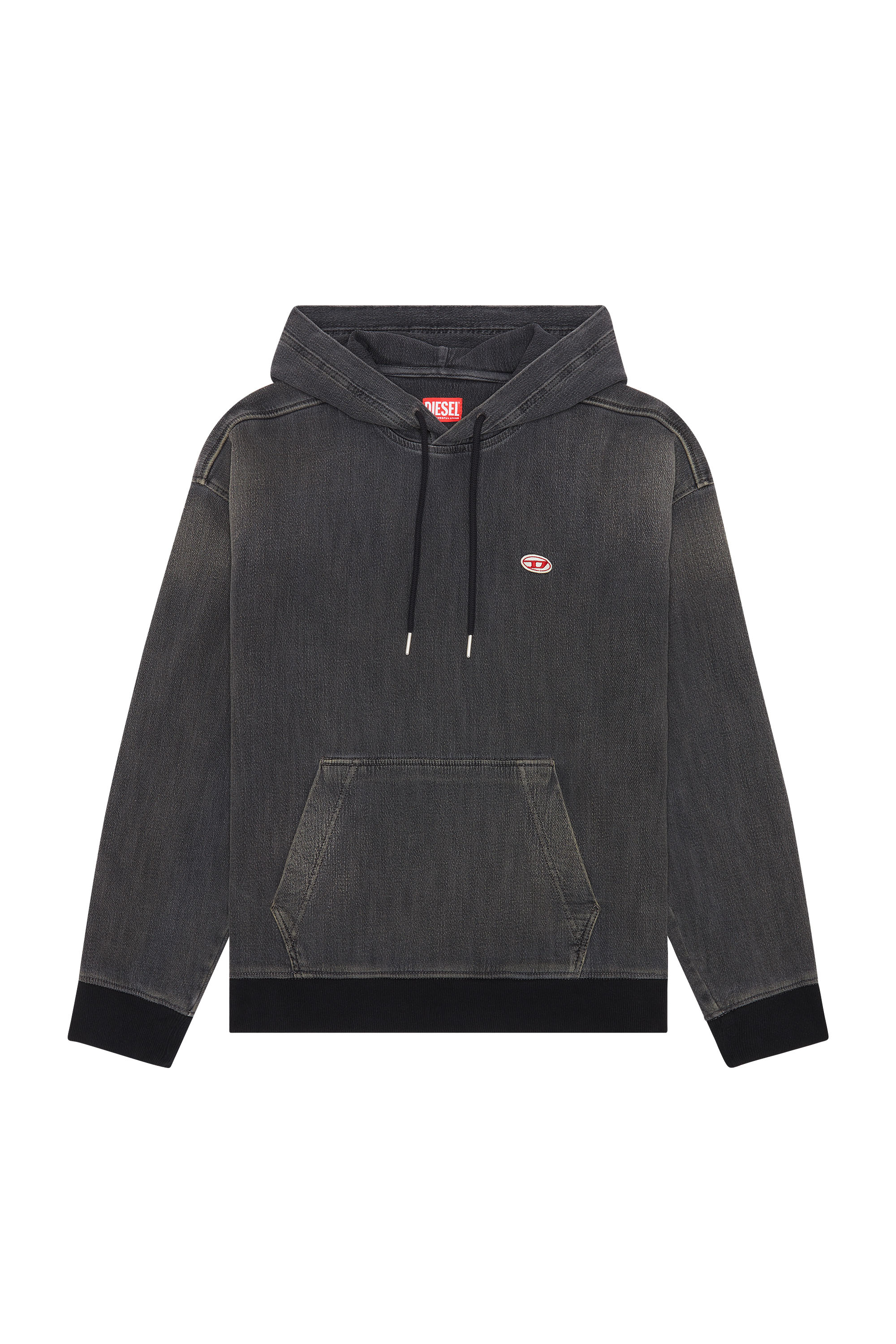 Diesel - D-UM-RIB TRACK DENIM HOODIE, Black/Dark grey - Image 6