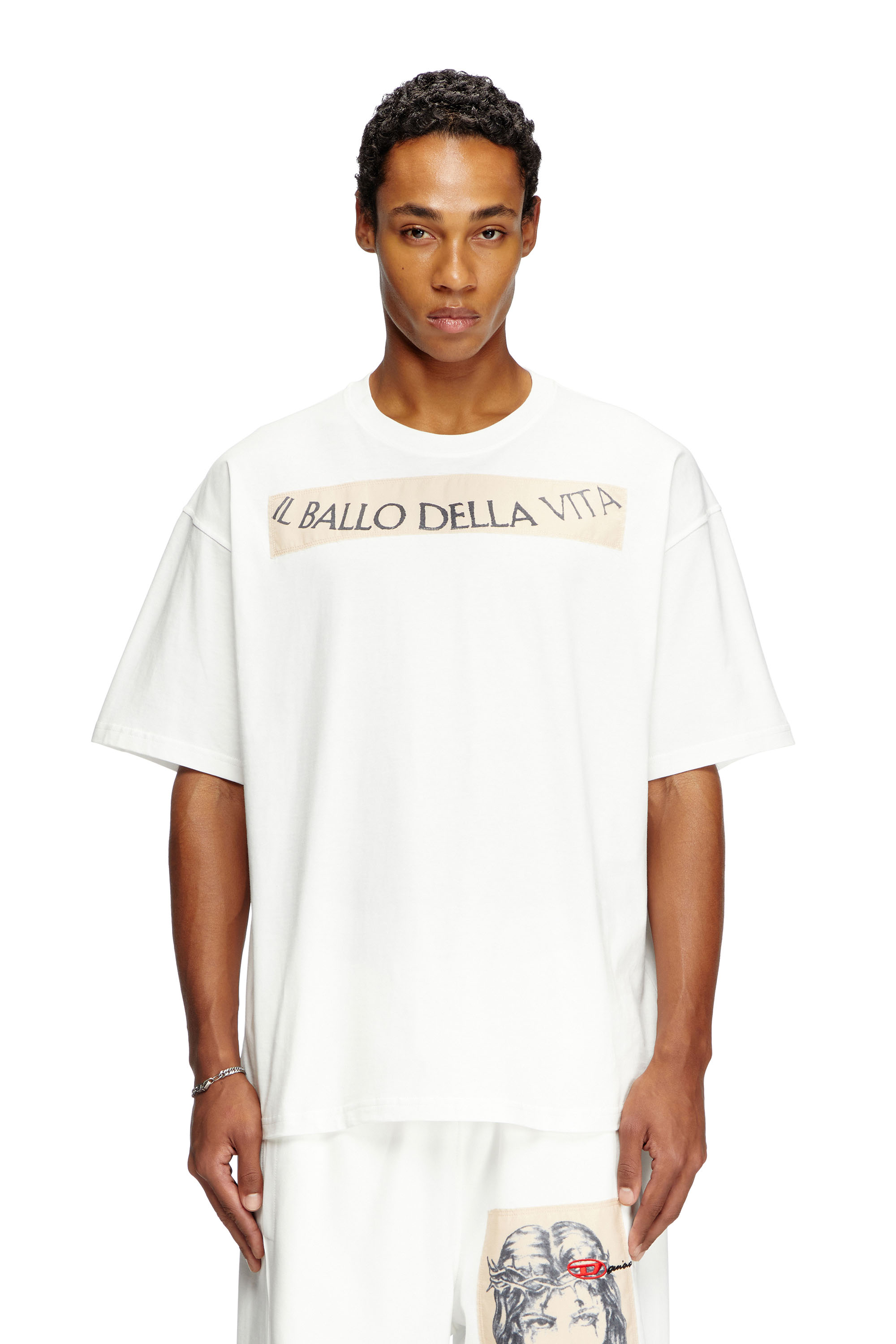 Diesel - T-BOXT-BALLO-DD, Unisex's T-shirt with tattoo patch in White - 1