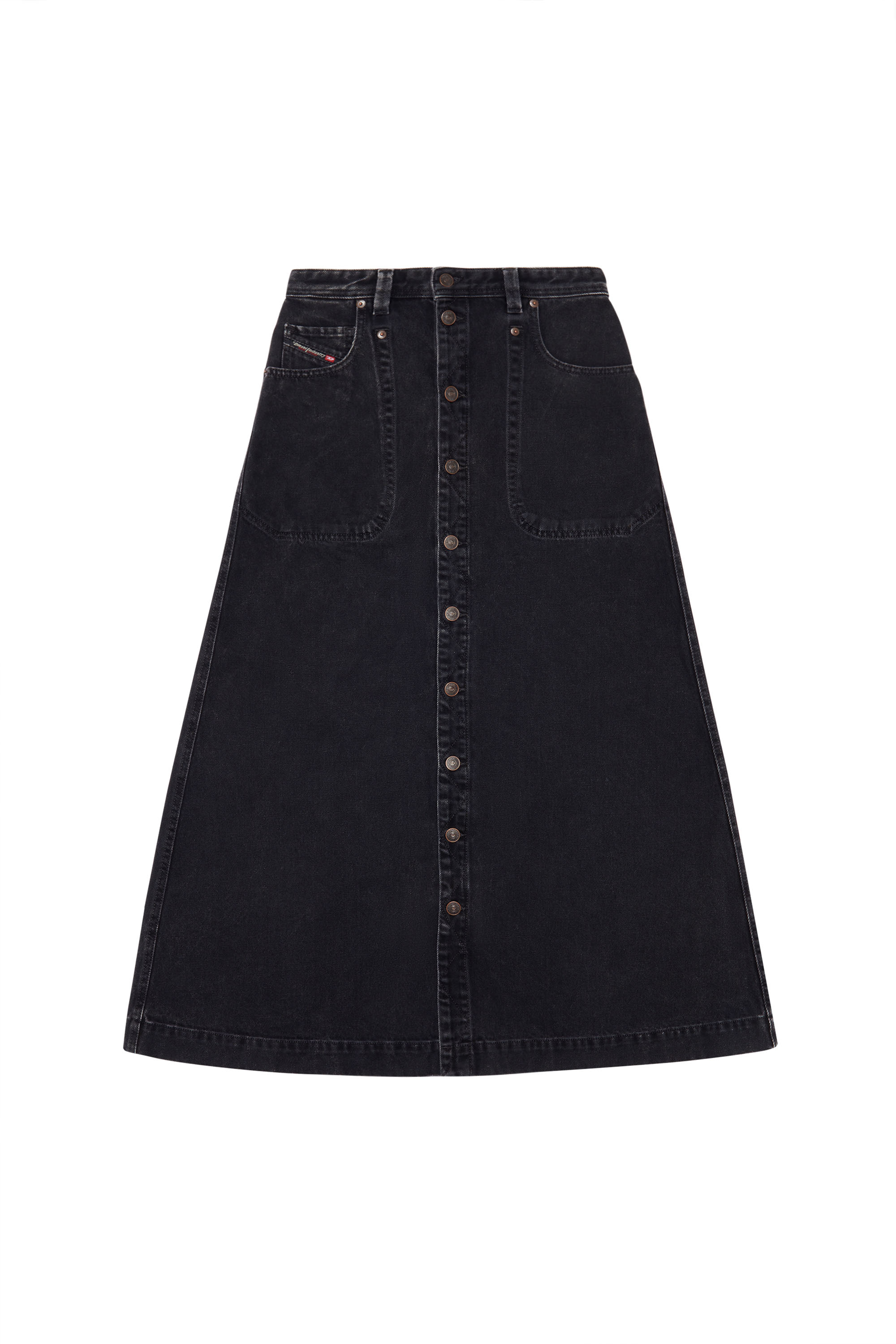 Diesel - DE-ALBUS-L A-LINE LONG SKIRT, Black/Dark grey - Image 1
