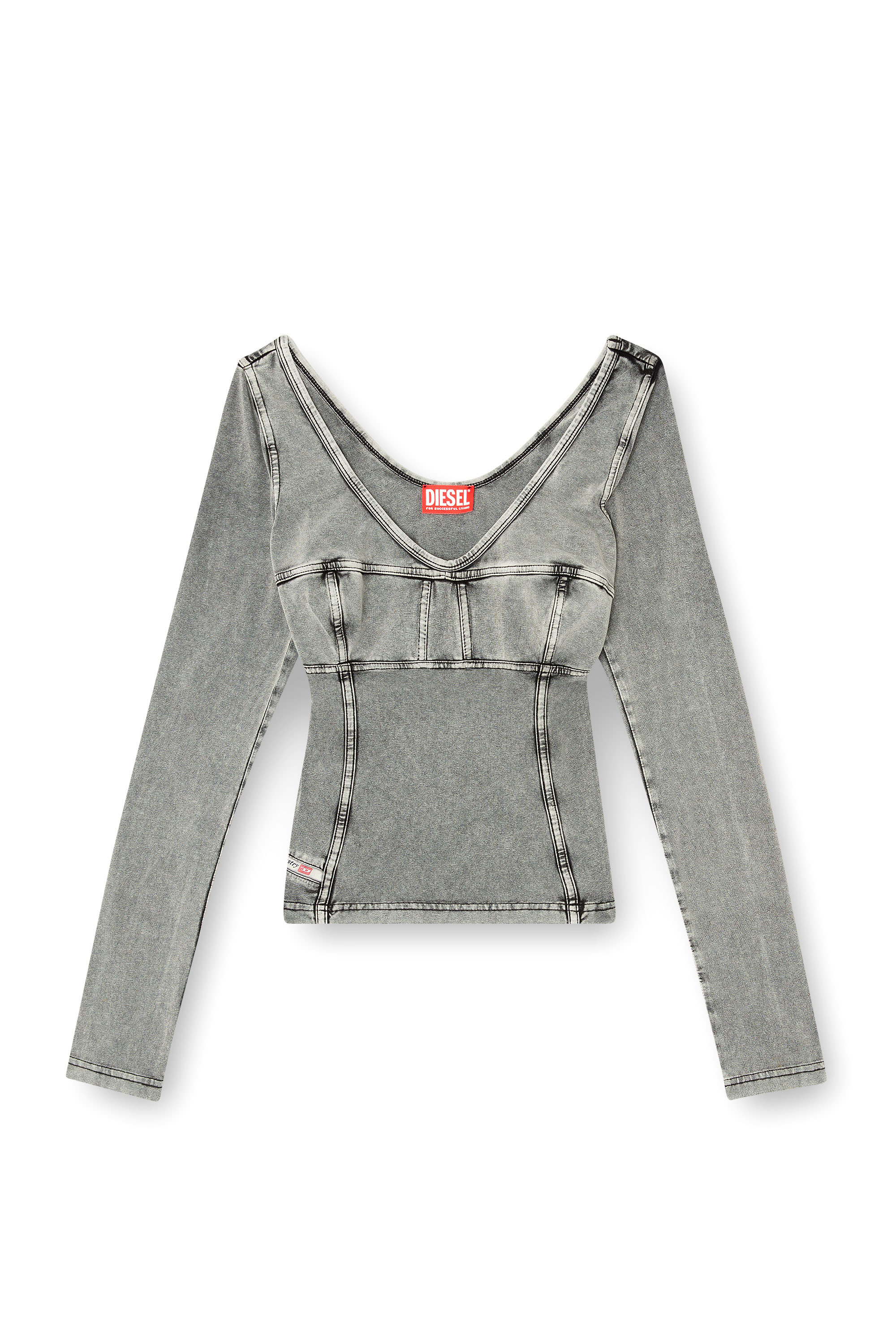 Diesel - T-ELIN, Woman's Long-sleeve top with denim effect in Grey - 3