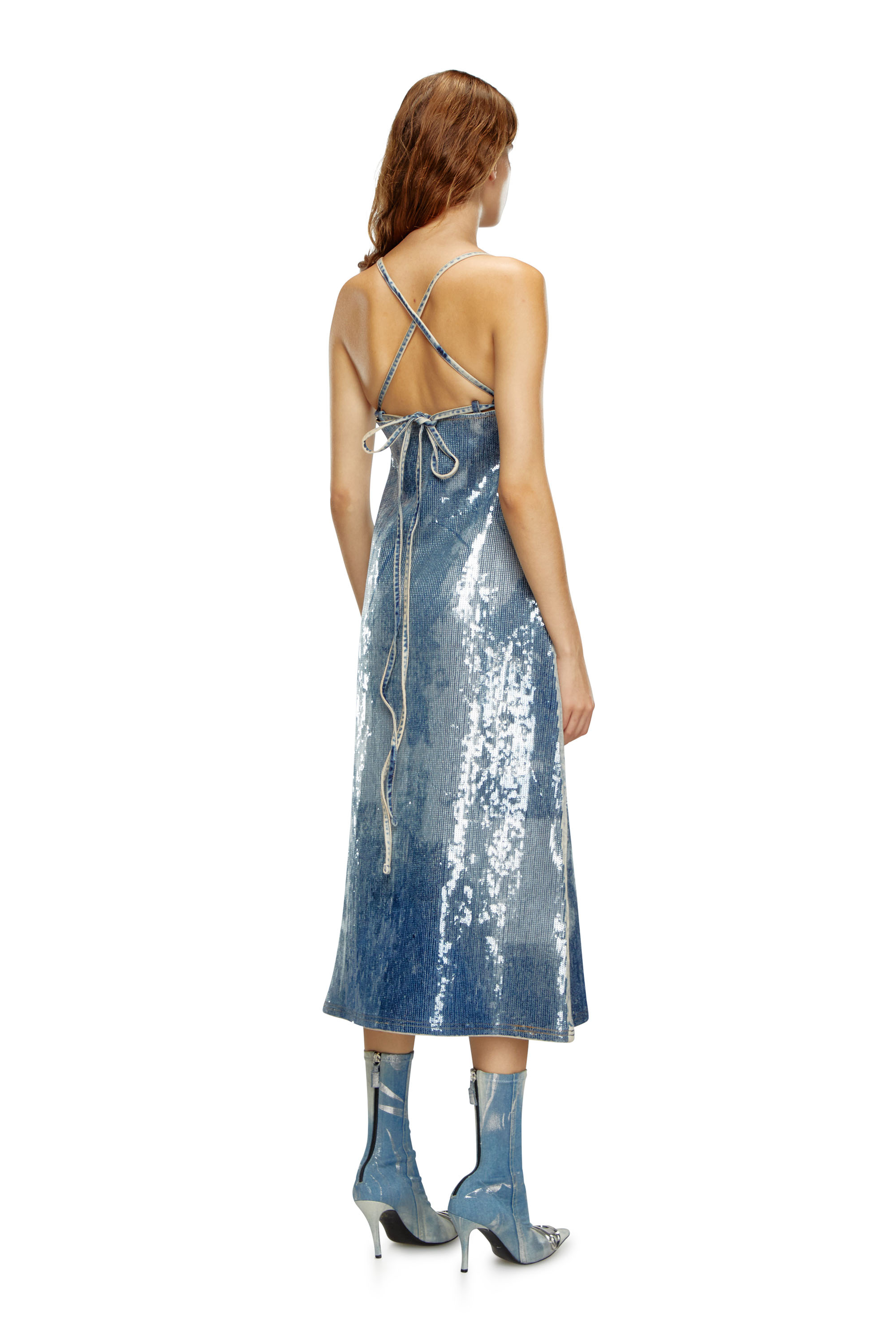 Diesel - DE-HELD-S2, Woman's Strappy denim midi dress with sequins in Medium blue - 3