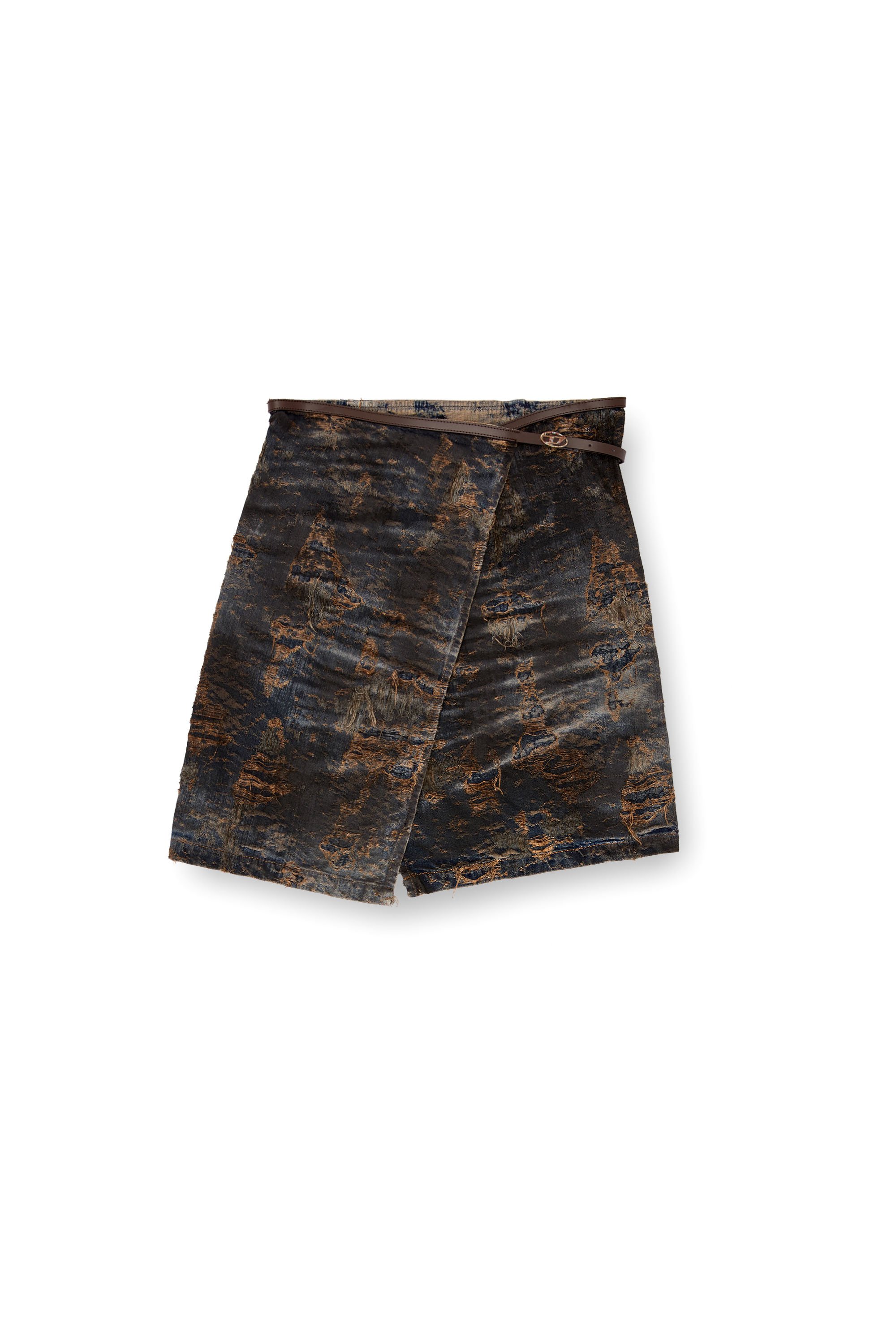 Diesel - DE-LEM-FSF, Woman's Wrap skirt in coated jacquard denim in Brown - 6