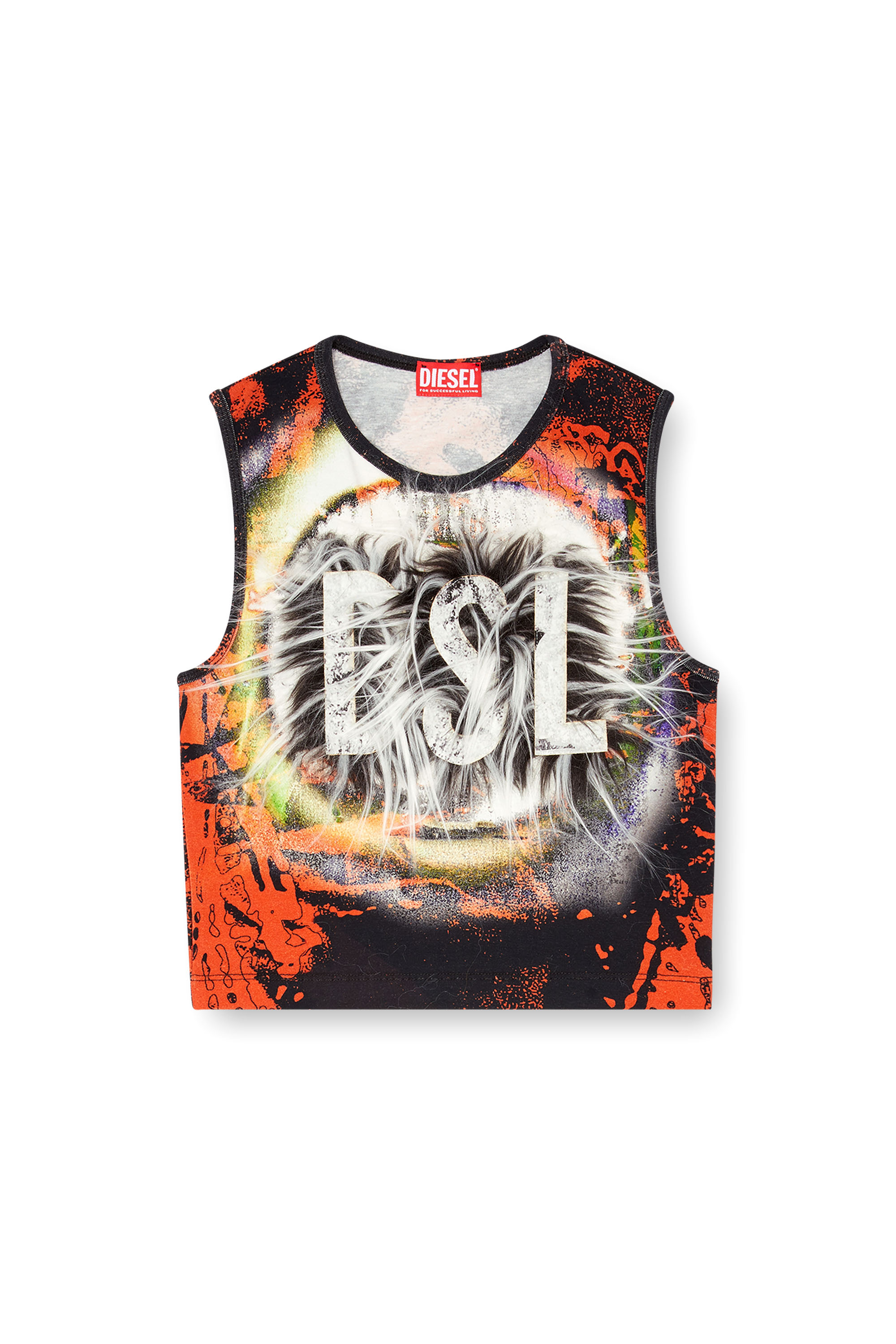 Diesel - T-GRAFITE, Woman's Cropped tank top with fuzzy logo in Multicolor/Black - 6