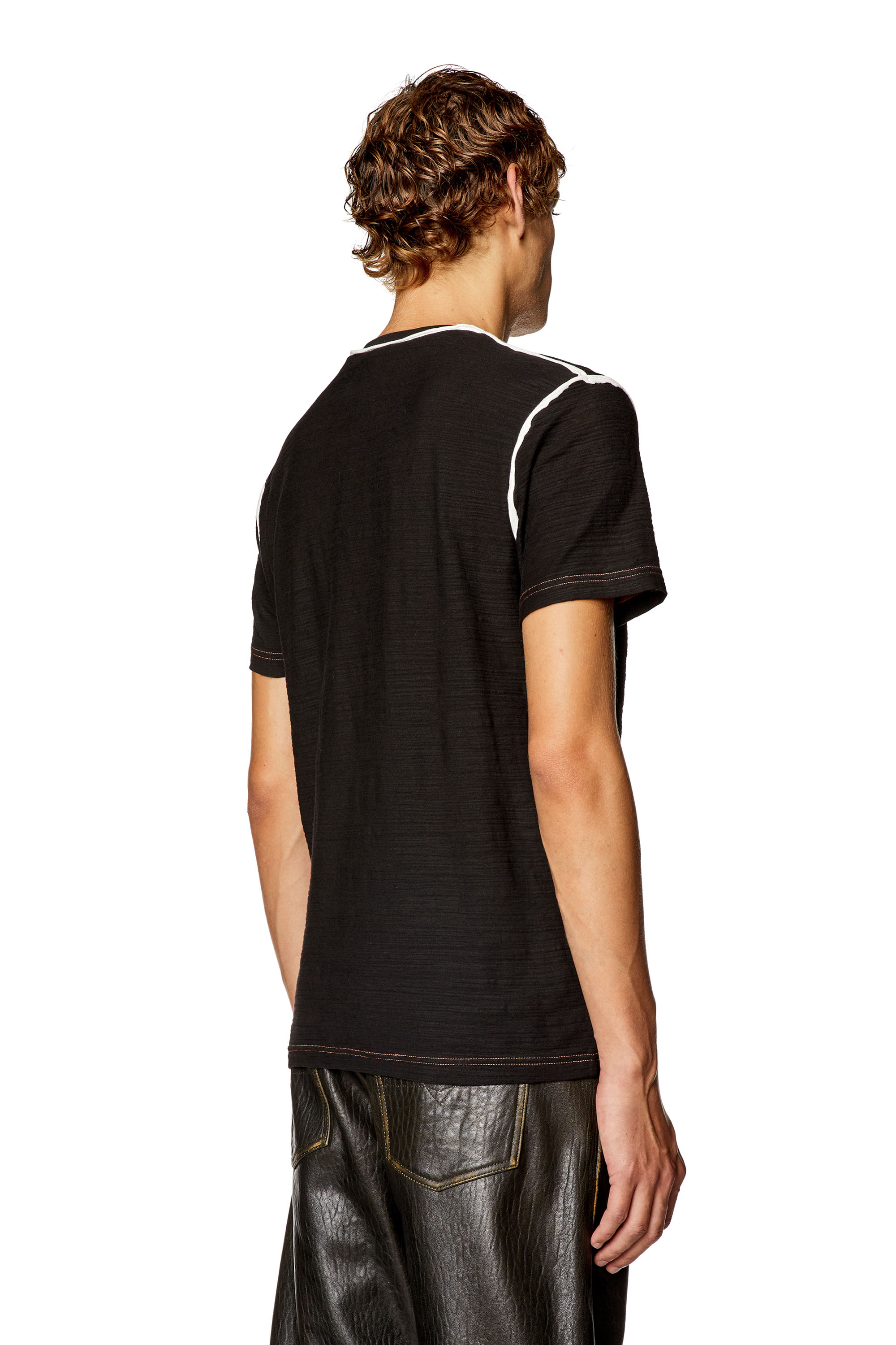 Diesel - T-DIEGOR-RAW-N2, Man Logo-embroidered T-shirt in slub cotton in Black - Image 4