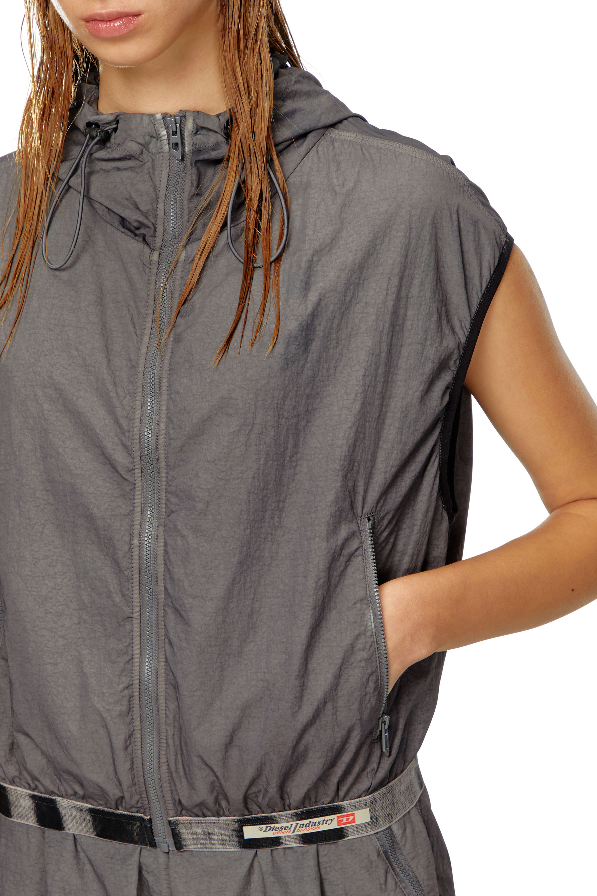 Diesel - G-RANT, Woman Hooded vest in recycled nylon in Grey - Image 4