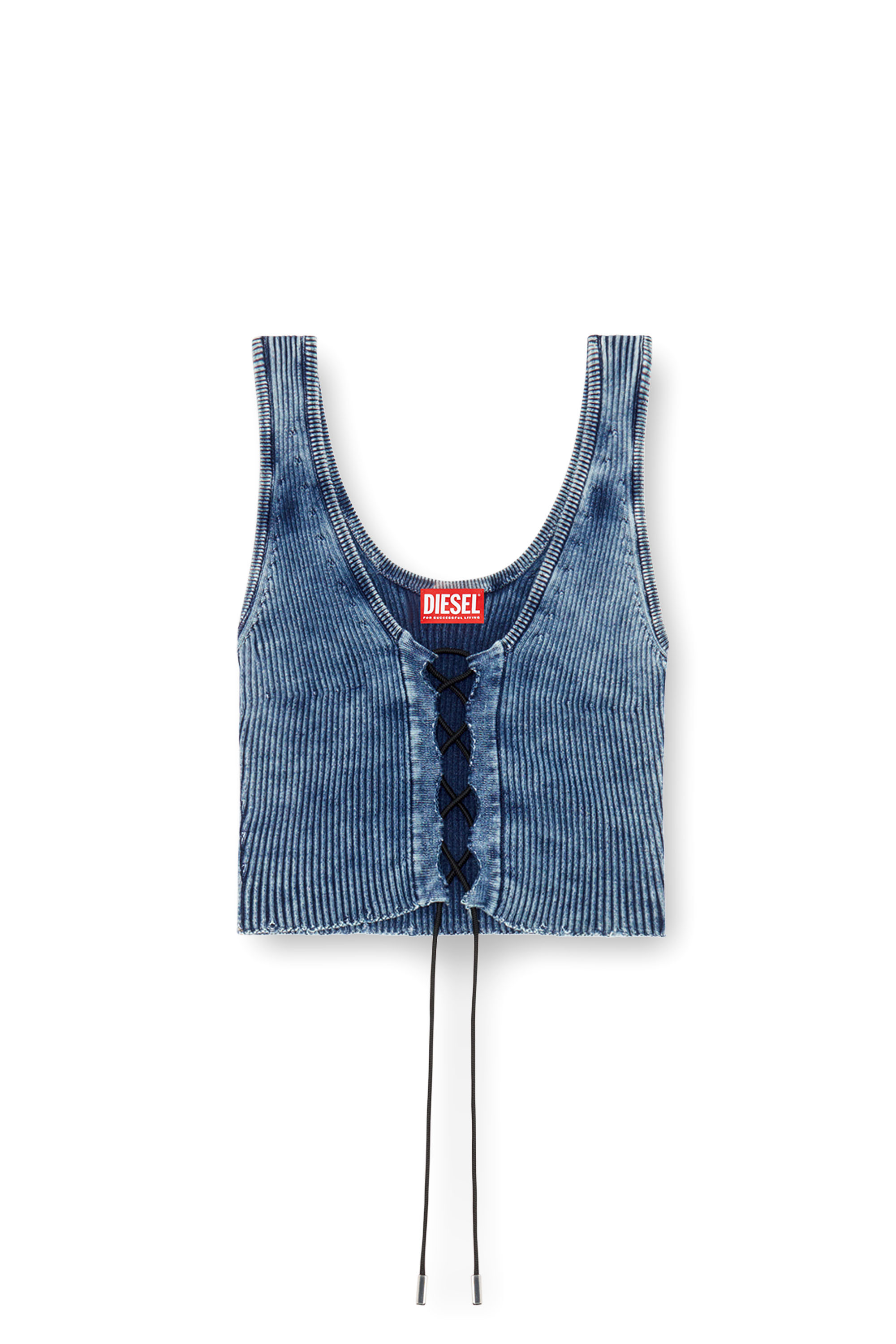 Diesel - M-ADONE, Woman Cropped lace-up tank top in indigo knit in Blue - Image 5