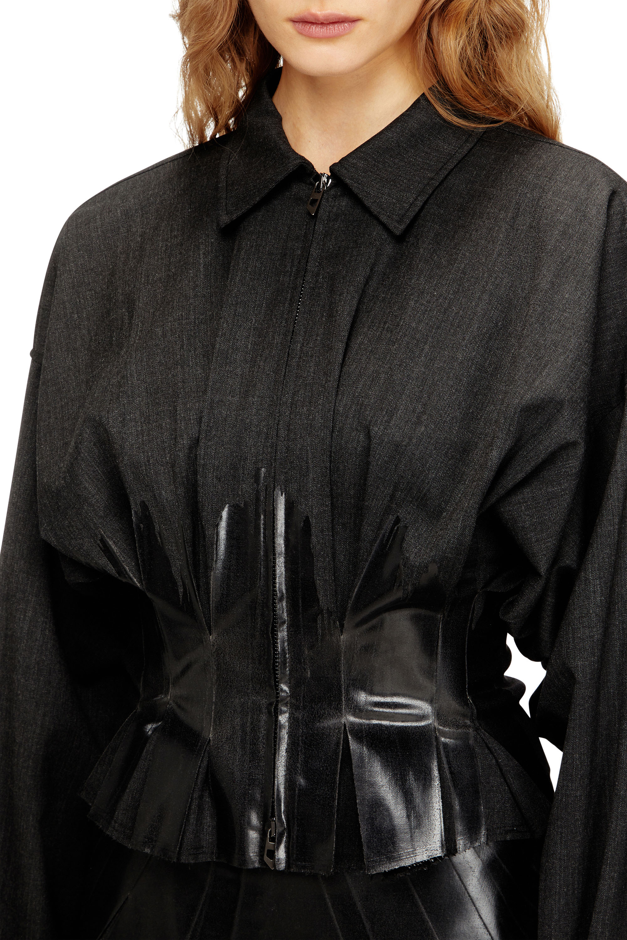Diesel - G-ANBU, Woman's Tailoring shirt-jacket with coated pleats in Black - 5
