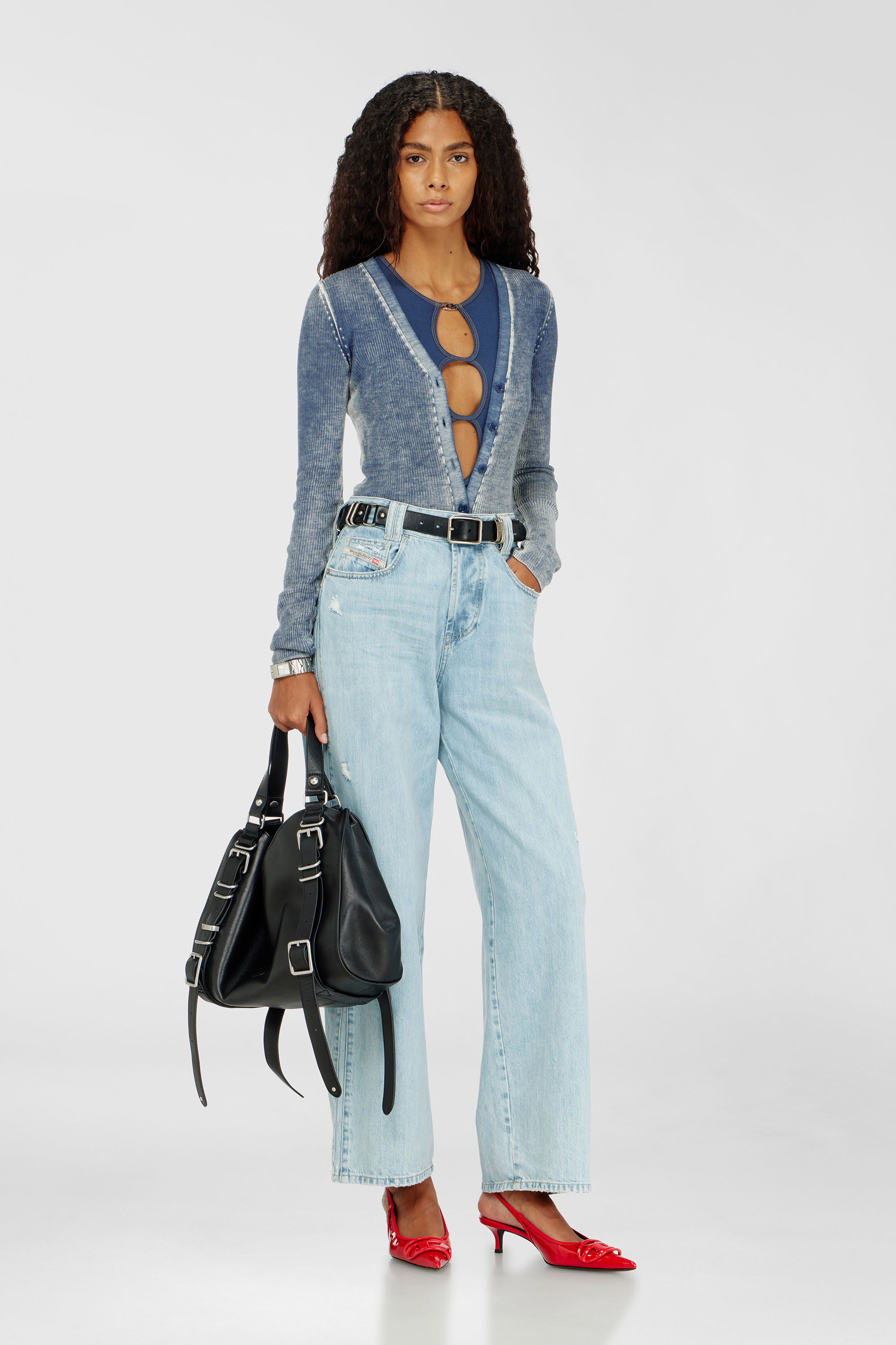 Diesel - COSIMA-DNM, Woman's Cut-out bodysuit in ribbed stretch cotton in Blue - 5