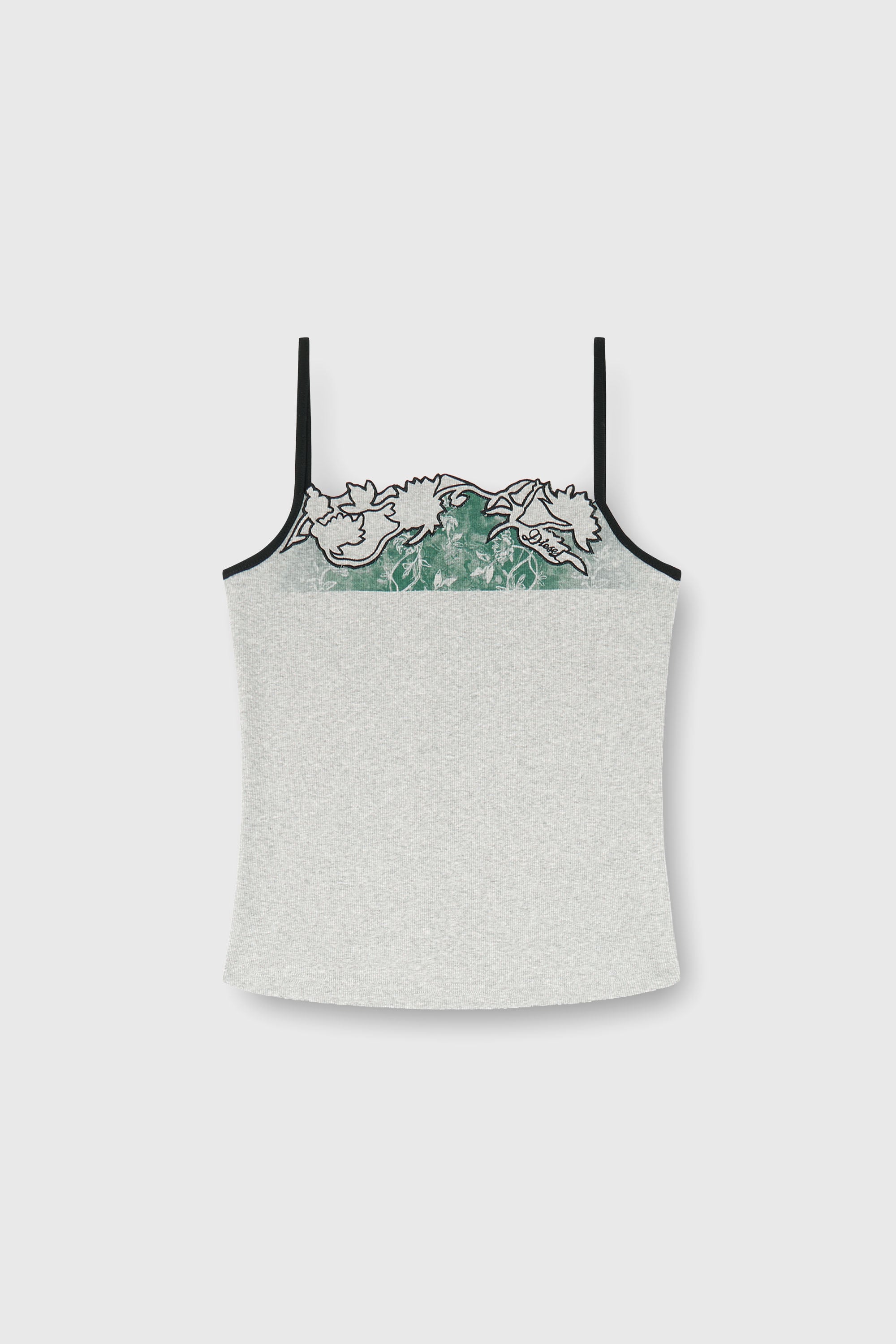 Diesel - T-EDNA, Woman's Ribbed camisole with floral outline embroidery in Green/Grey - 1