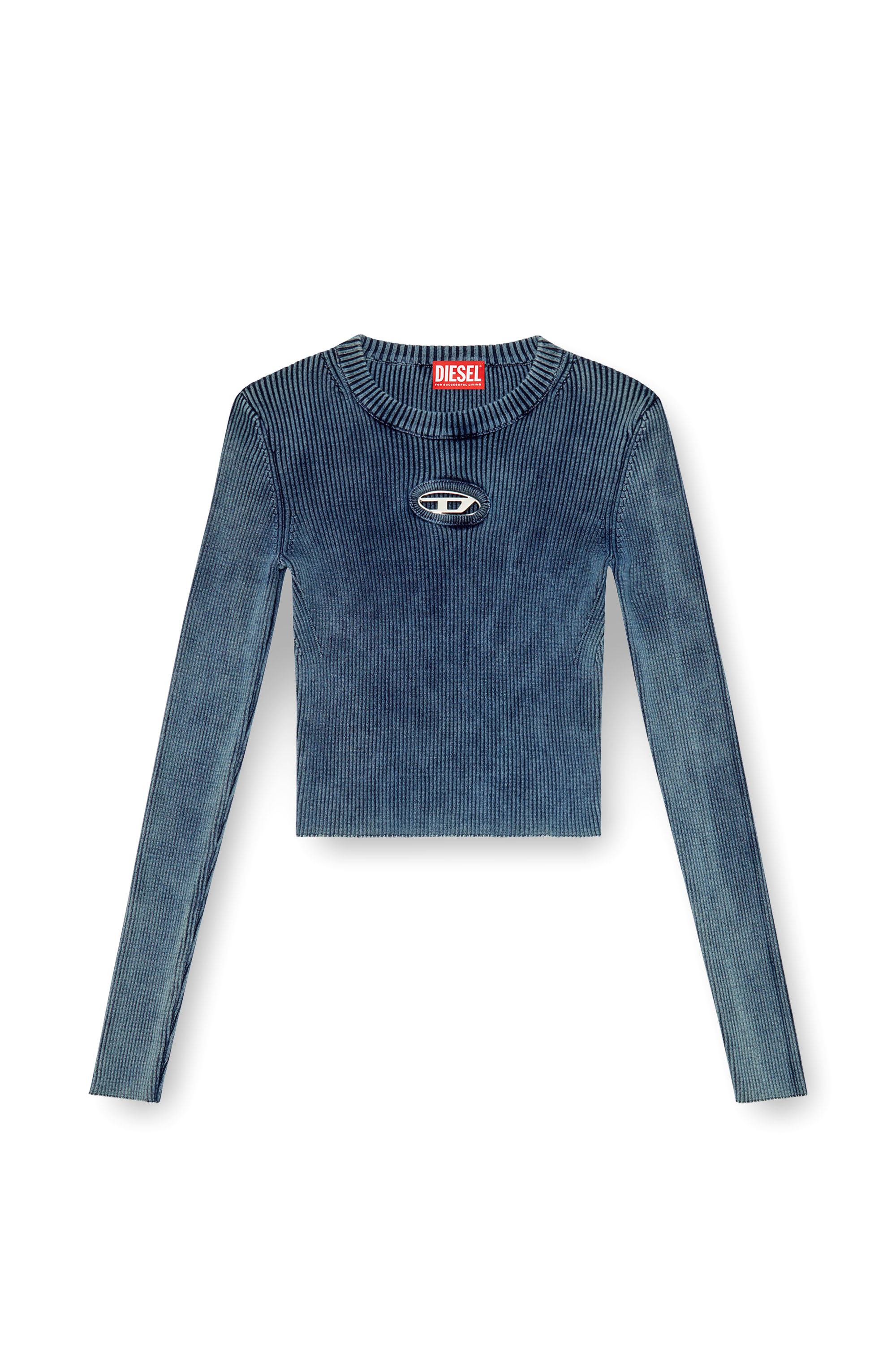 Diesel - M-ANCHOR-A, Woman Rib-knit top with Oval D in Blue - Image 3