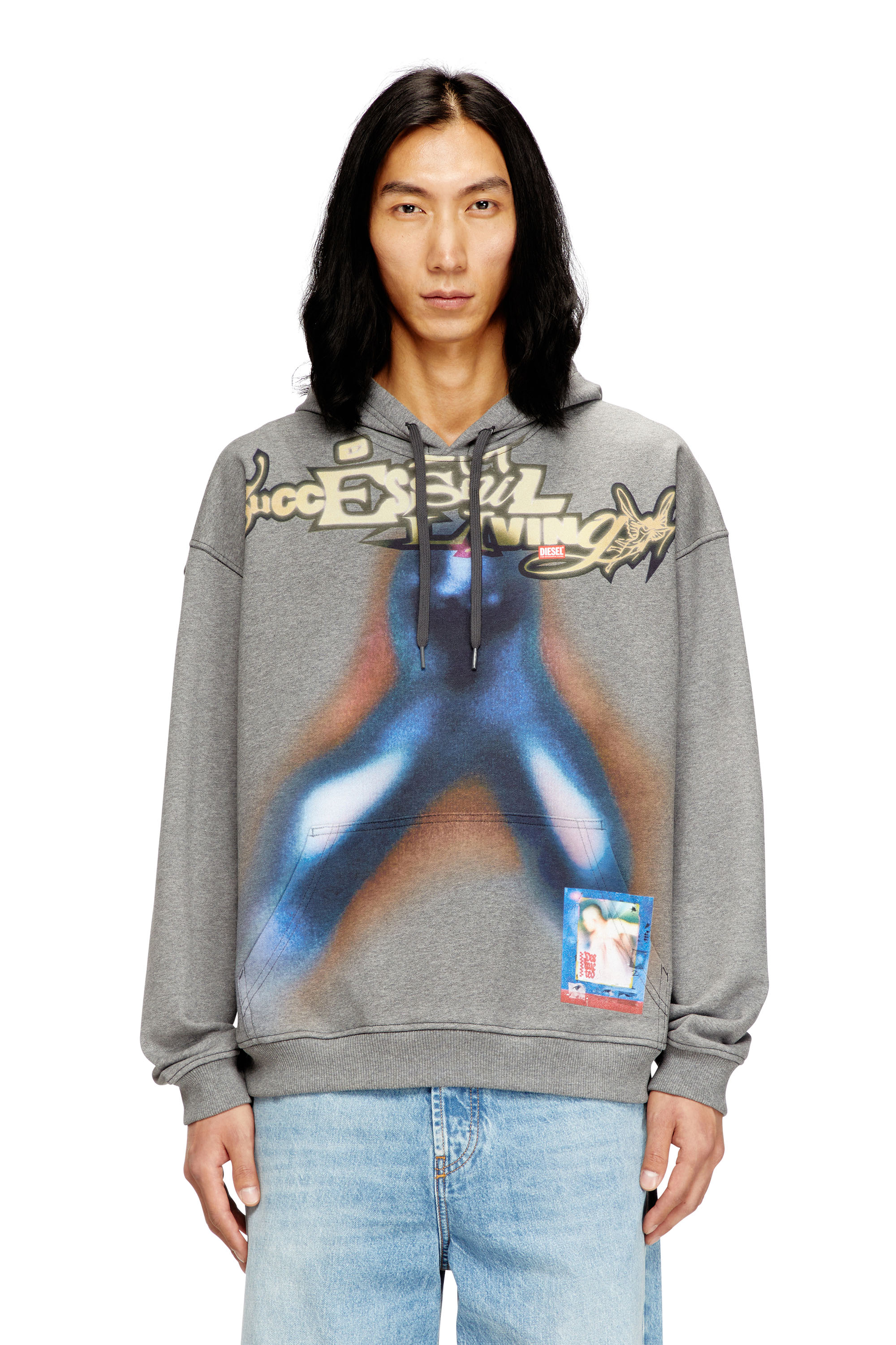 Diesel - S-BOXT-HOOD-V4, Man's Cotton hoodie with digital print in Blue/Grey - 1