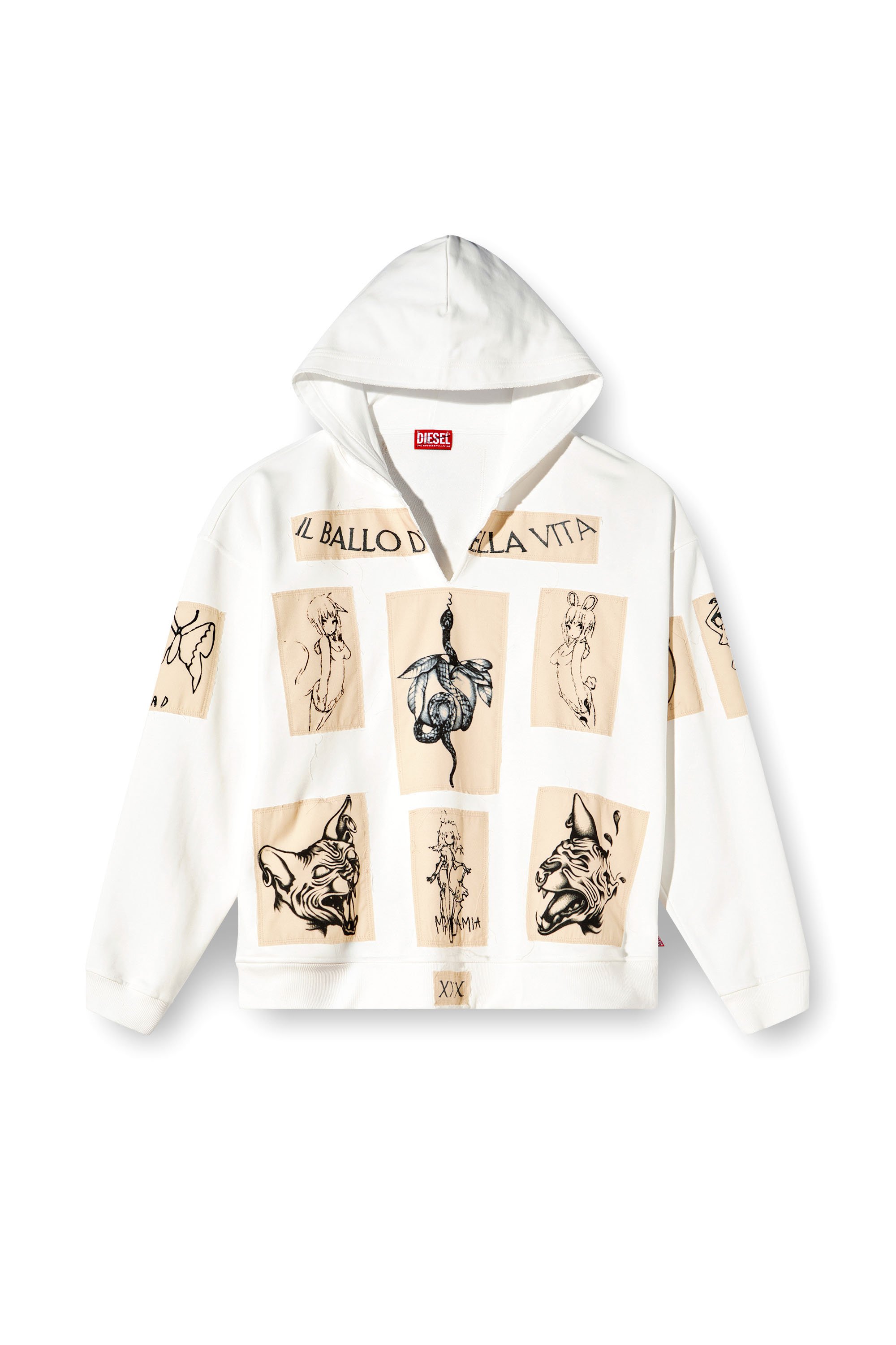 Diesel - S-BOXT-HOOD-DD, Unisex's Hoodie with tattoo patches in White - 7