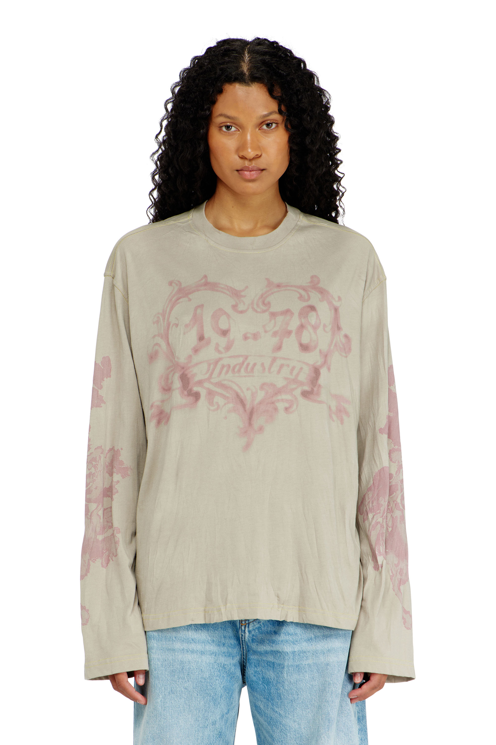 Diesel - T-HILARY-LS-AA1, Woman's Cotton long-sleeve T-shirt with graphic print in Beige - 1