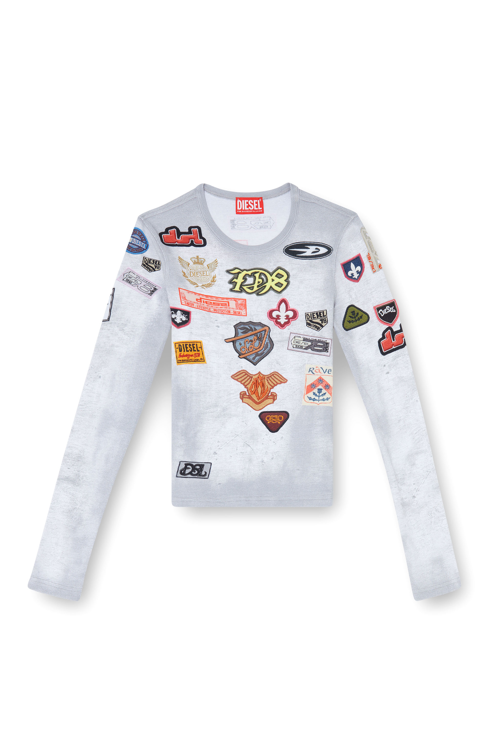 Diesel - T-ELE-LONGSLEEVE, Woman's Top in ribbed jersey with all-over patch print in null - 3