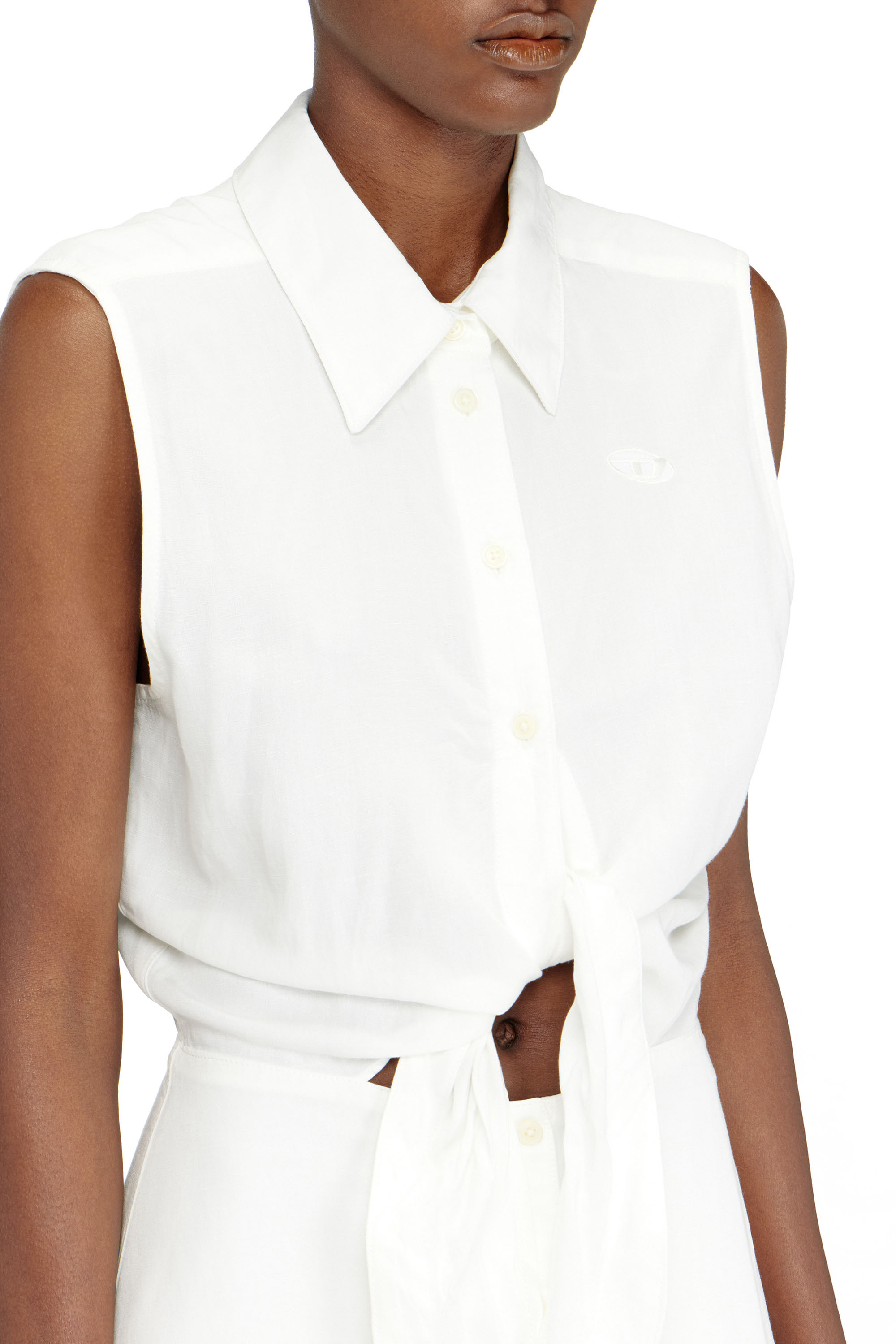Diesel - D-ELTA-SL, Woman's Linen-blend midi dress with knot detail in White - 4