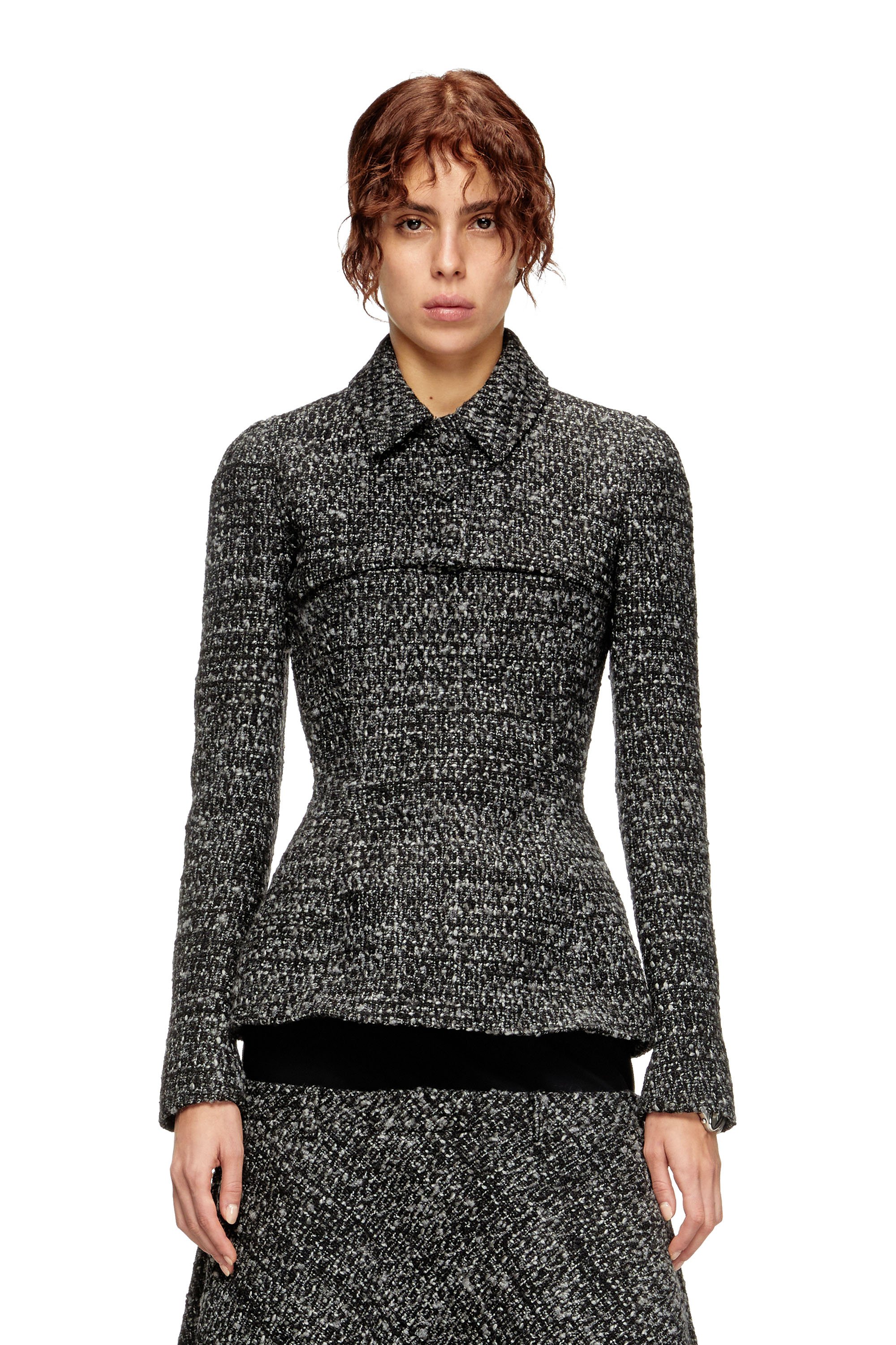 Diesel - G-ANNE, Woman's Bouclé jacket with ultra-crop hem in Black - 1