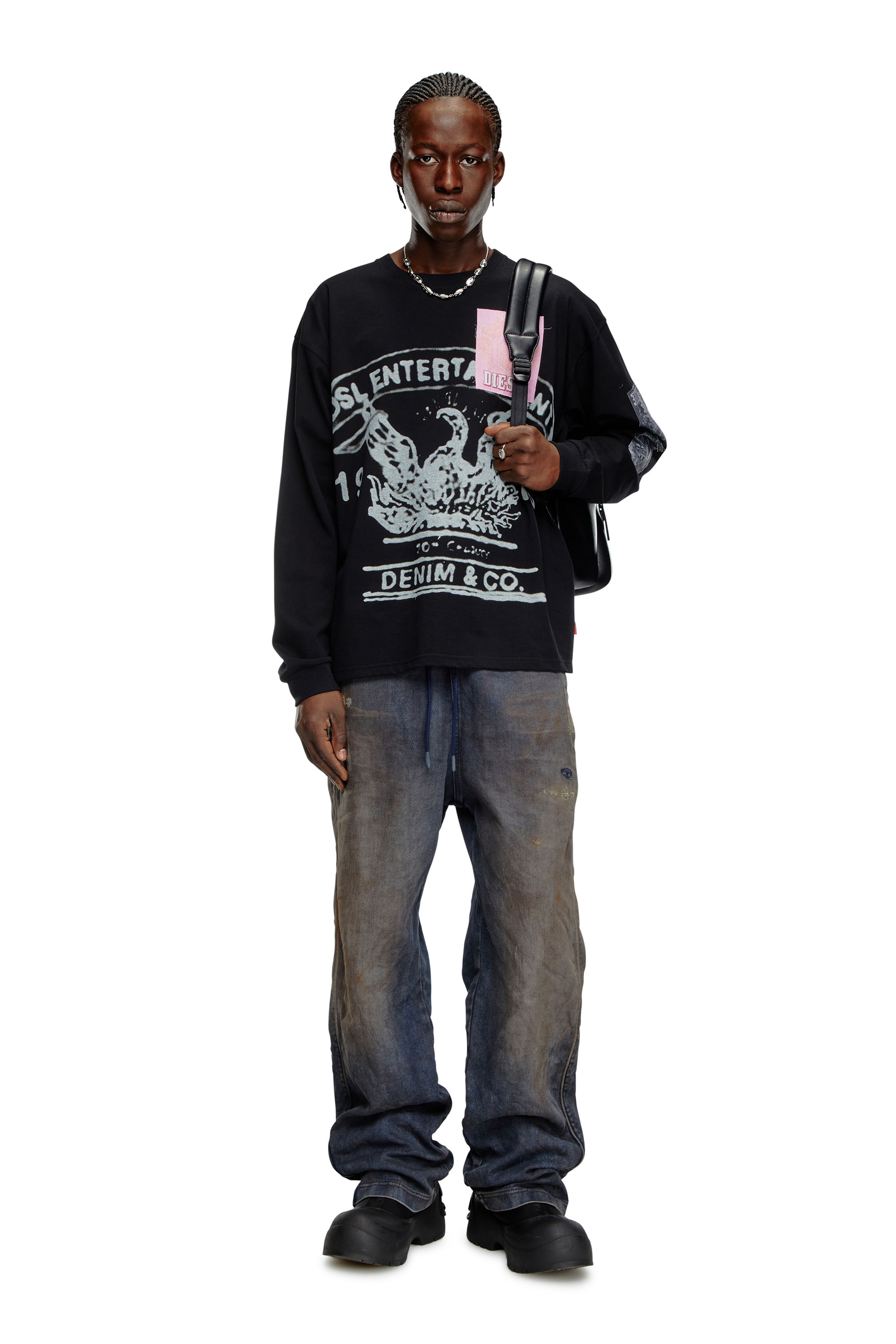 Diesel - T-BOXT-LS-Q10, Man Long-sleeve T-shirt with printed patches in Black - Image 2