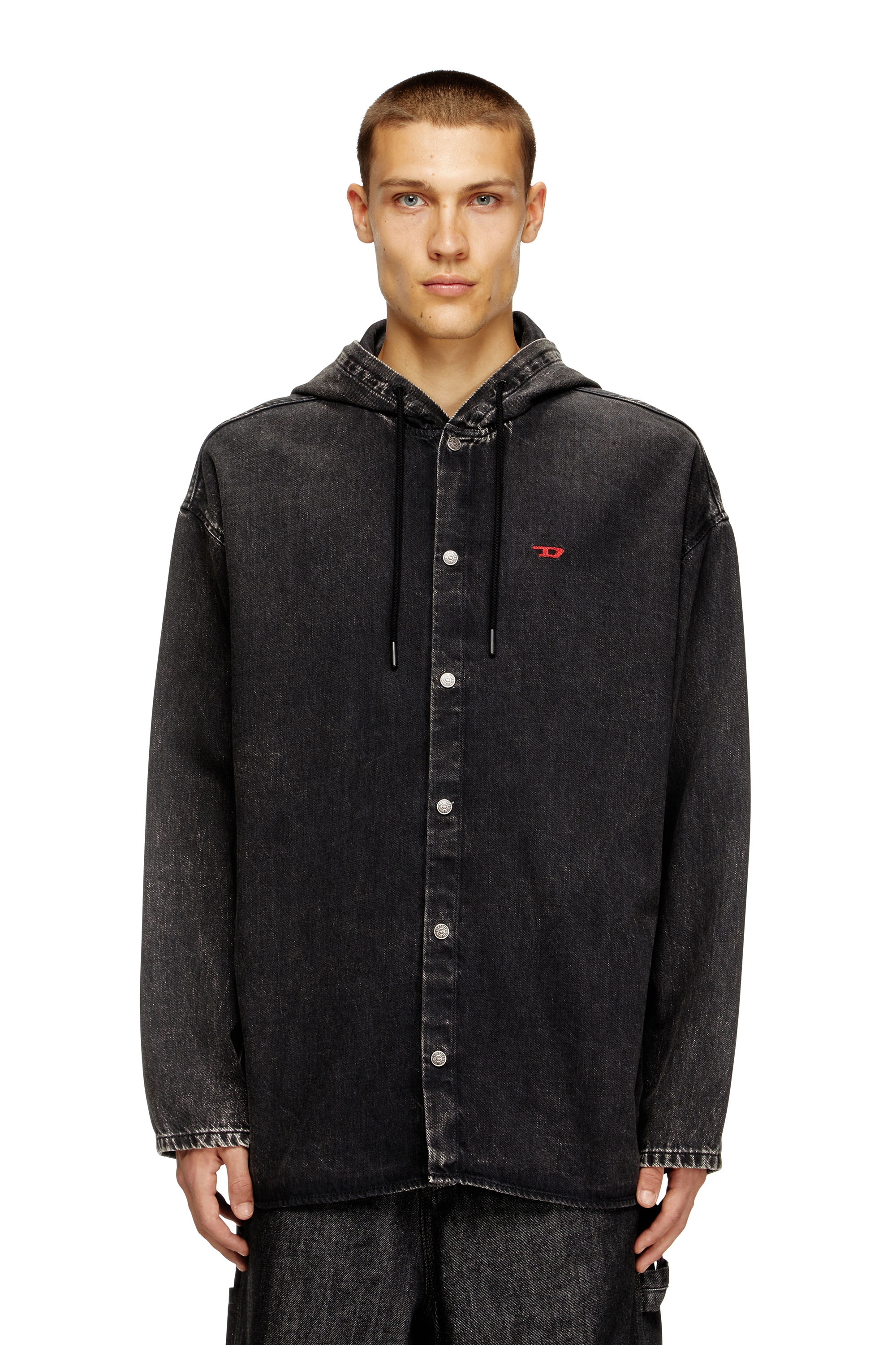 Diesel - D-DEWNY-HOOD, Man's Hybrid shirt in Tencel denim in Black - 1