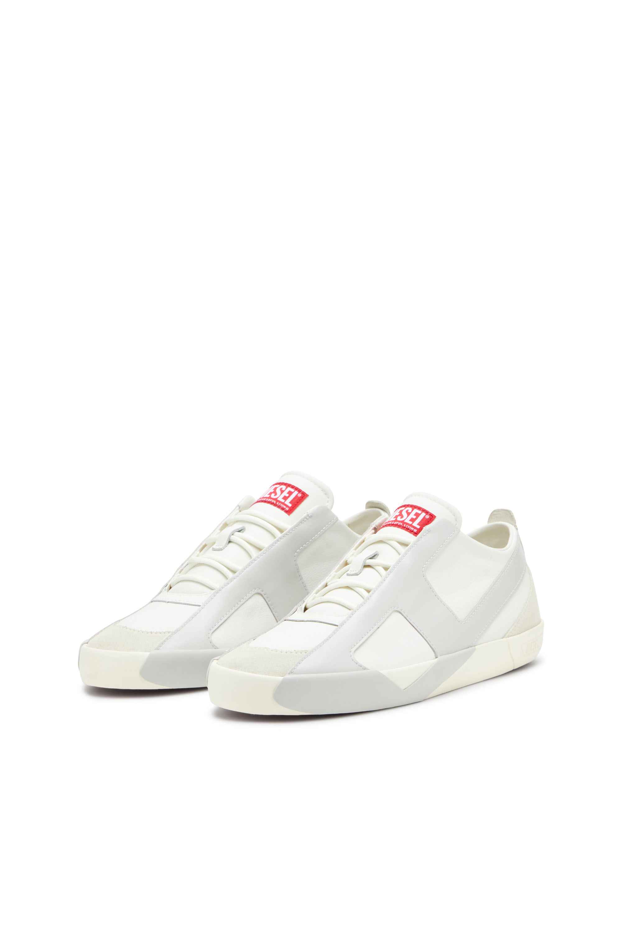 S-SLANTE-D LOW, White/Grey Diesel - S-SLANTE-D LOW, Man's S-Slante-D-Sneakers in suede and leather with D logo in White/Grey - 9