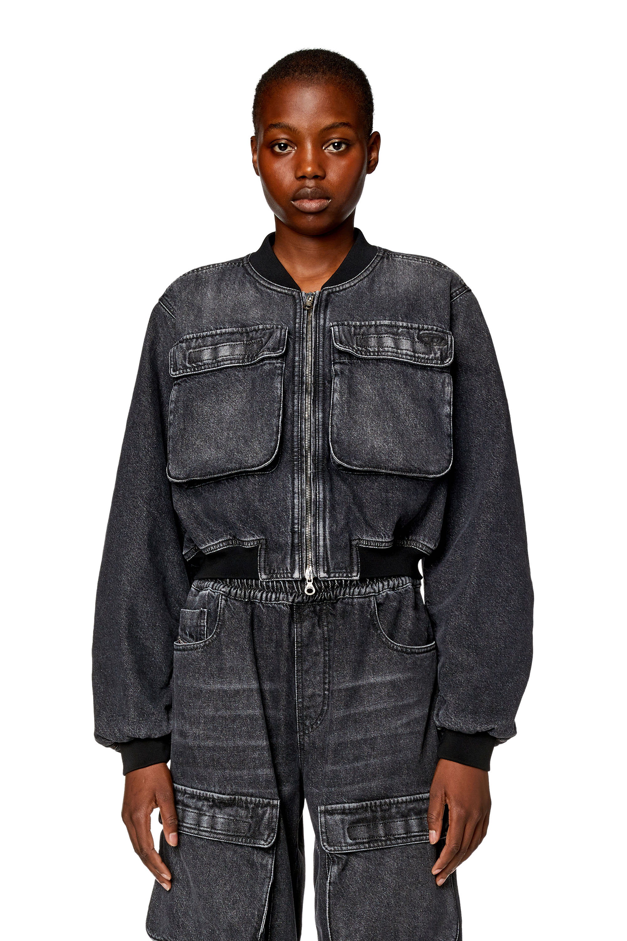 Diesel - DE-KHLO-S, Woman's Cropped jacket in fix denim in Black - 5