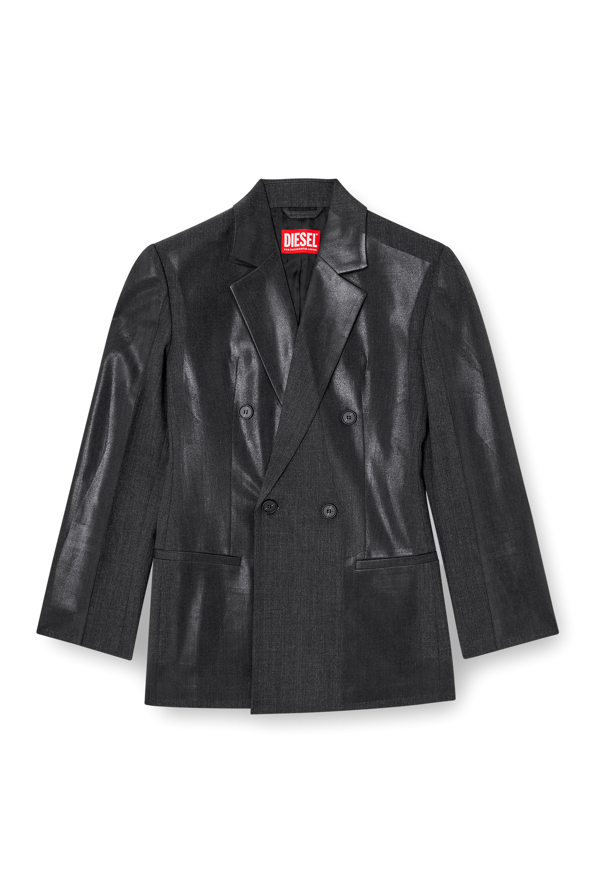 Diesel - G-ALLANT, Woman's Double-breasted blazer with coated front in Black - 3