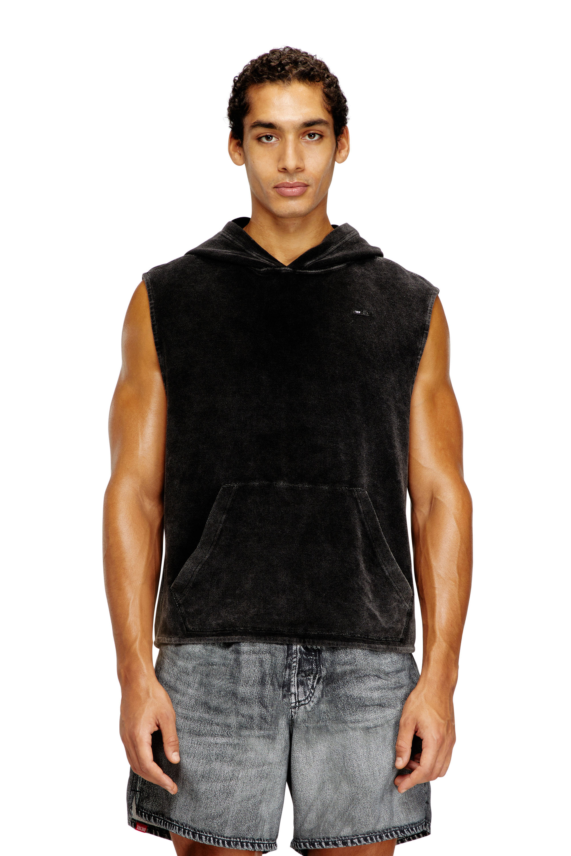 Diesel - ARUBA-DNM, Man's Sleeveless hoodie with denim effect in Black - 1
