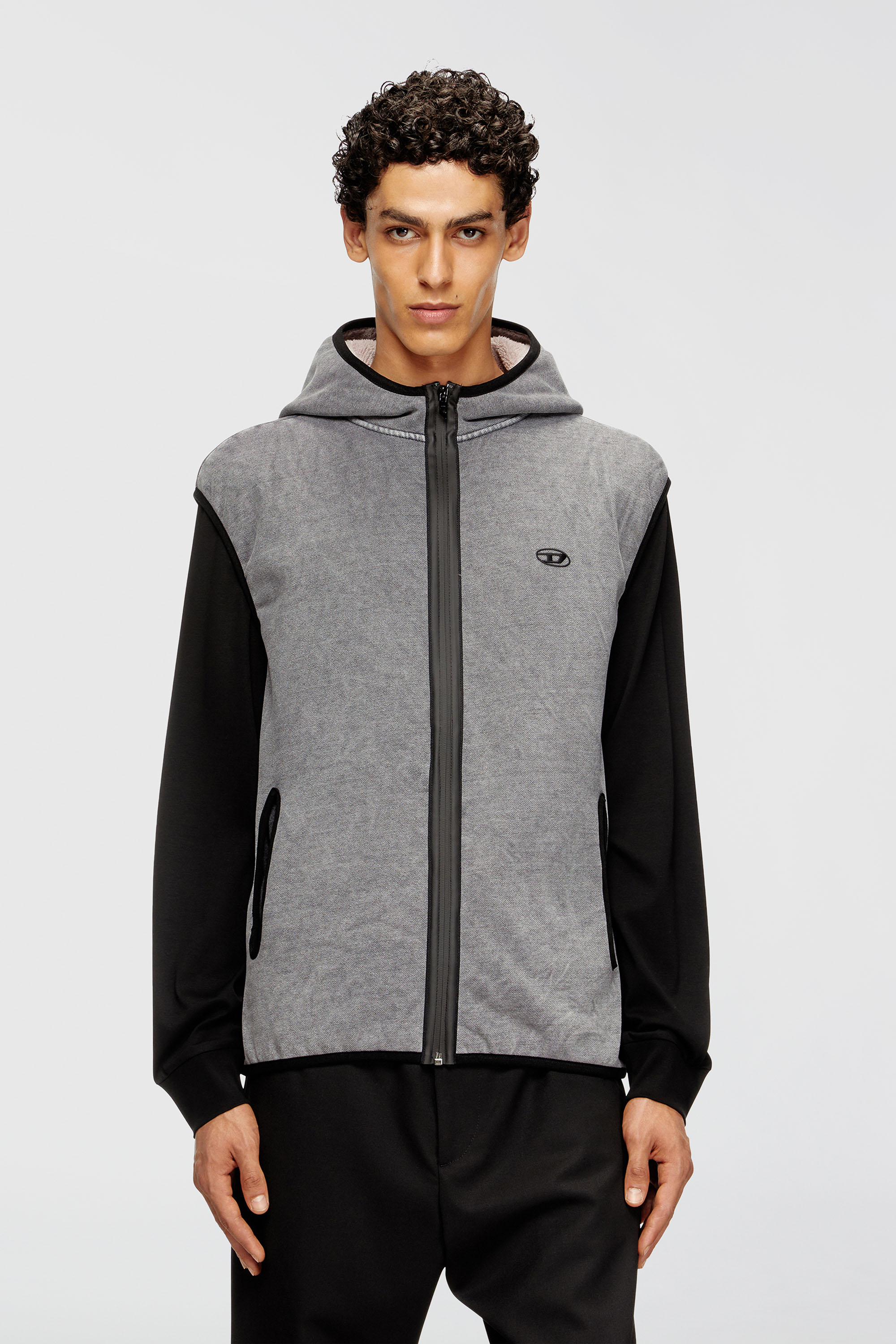 Diesel - S-HAKY-NEW, Man's Sleeveless zip-up hoodie in Grey - 3