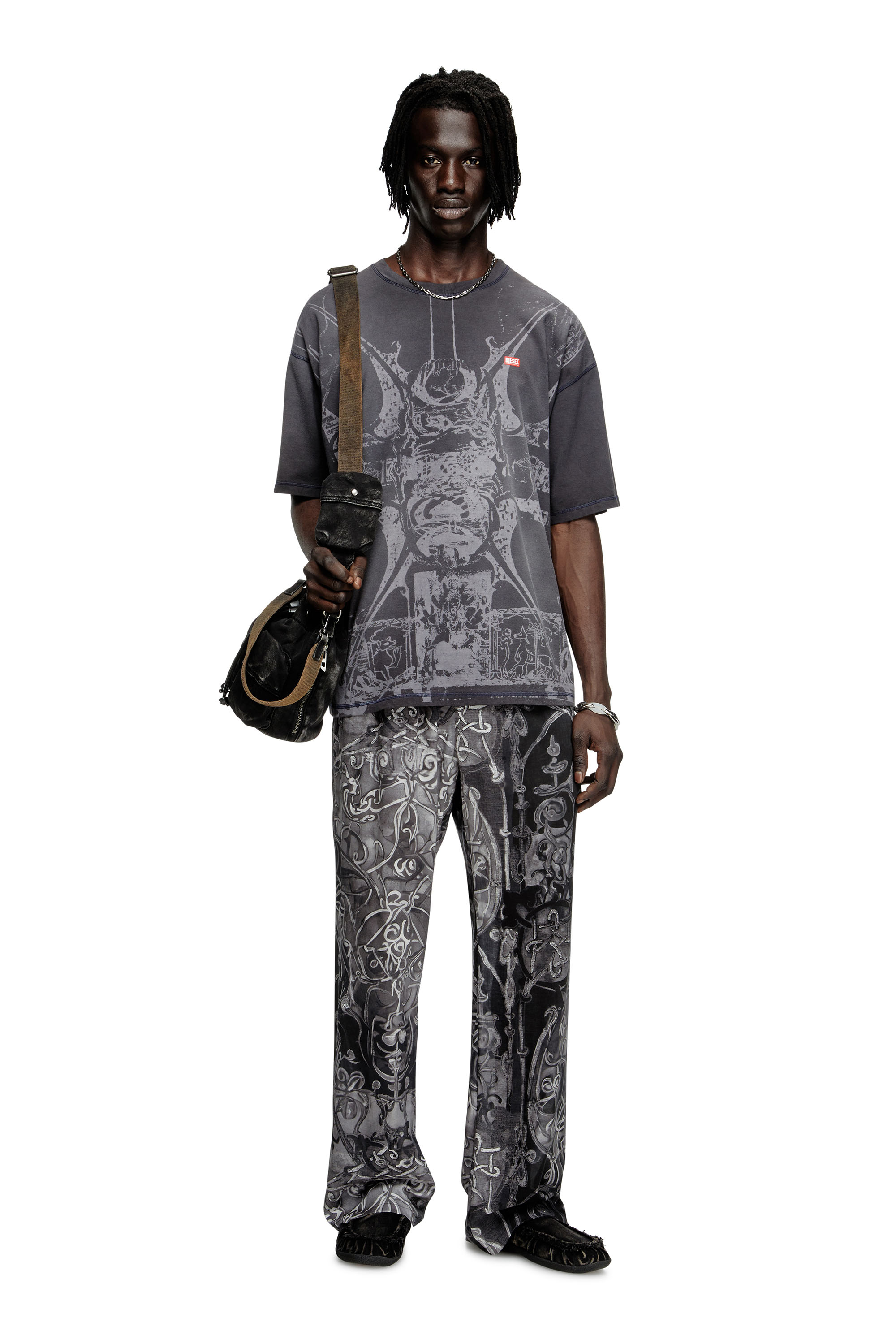 Diesel - T-BOXT-T13, Man's T-shirt with tonal medieval print in Black - 1