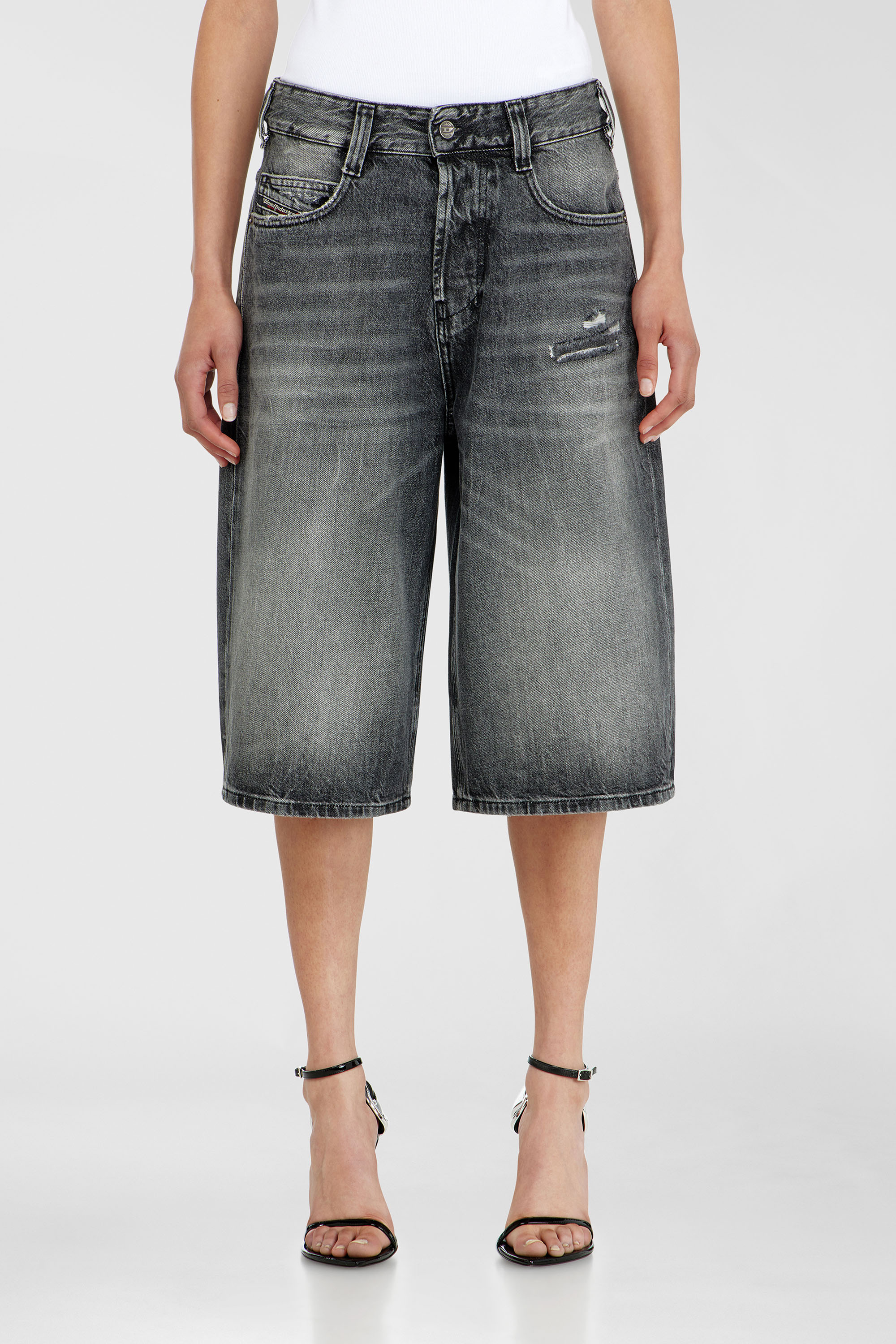 Diesel - D-ENIM-M-SHORT, Unisex's Denim relaxed shorts with abrasions in Dark grey - 1