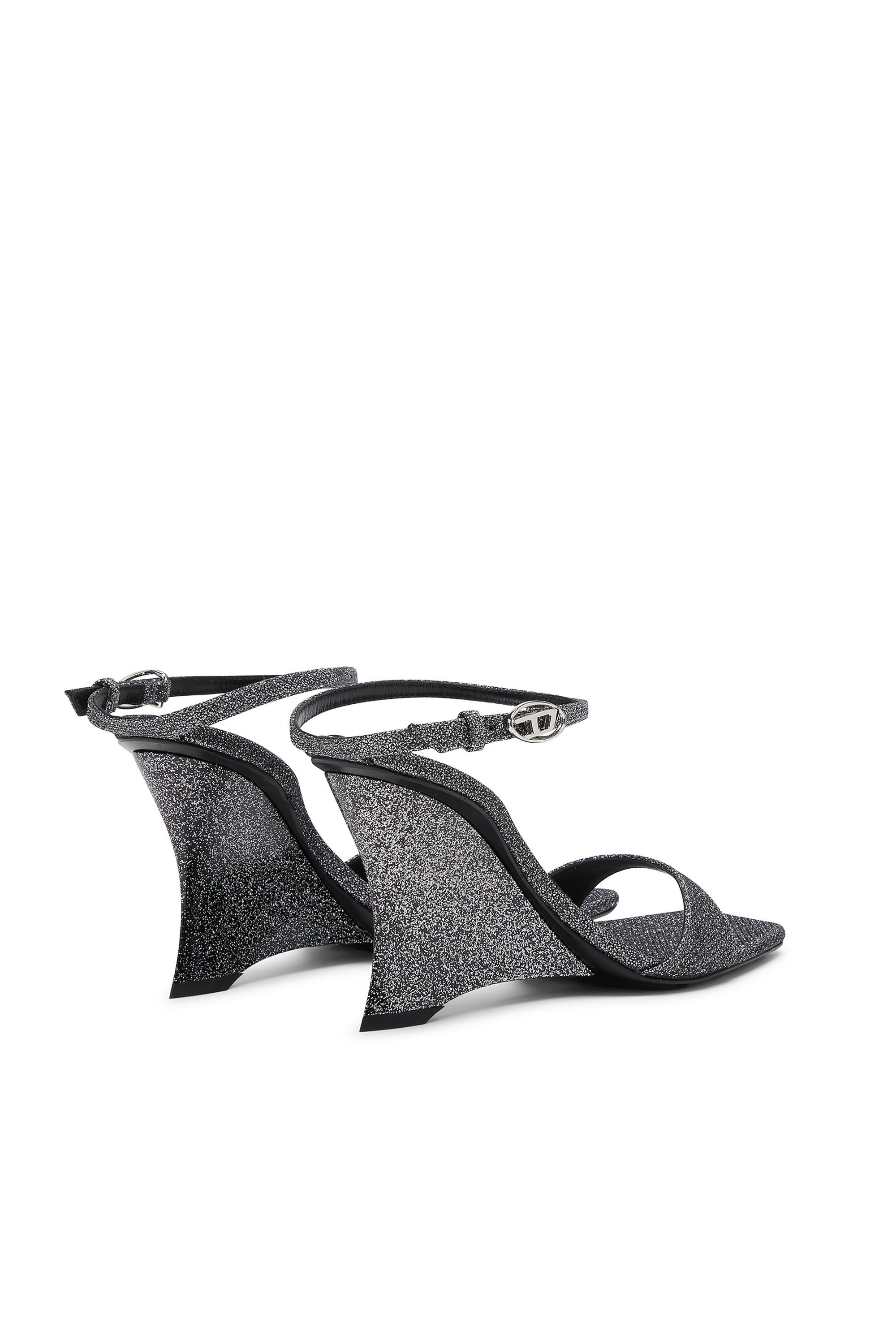 D-AMBER SANDAL WEDGE, Silver Diesel - D-AMBER SANDAL WEDGE, Woman's D-Amber-Wedge sandals in Lurex fabric in Silver - 3