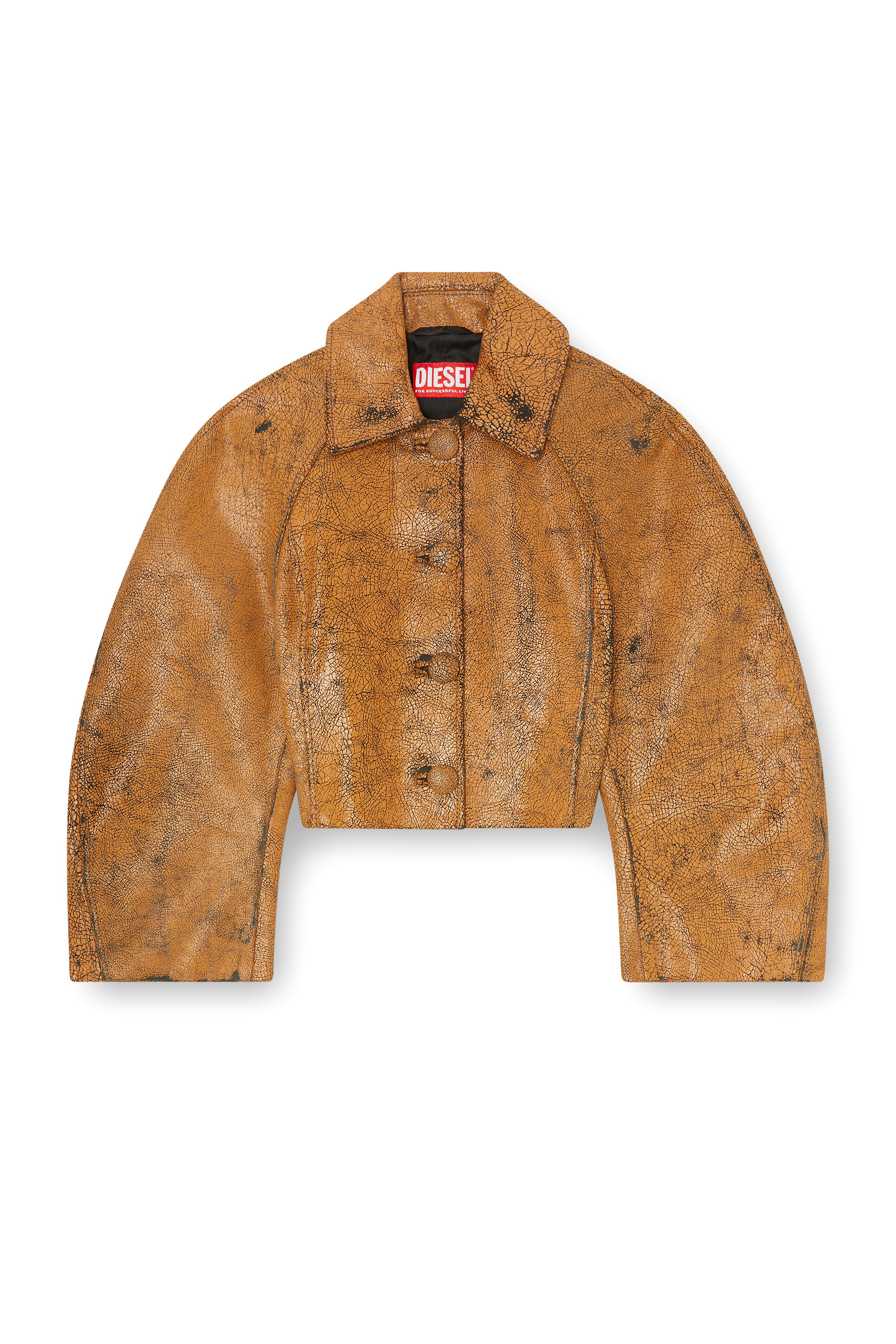 Diesel - L-RAYA, Woman's Cropped cocoon jacket in crackle leather in null - 3