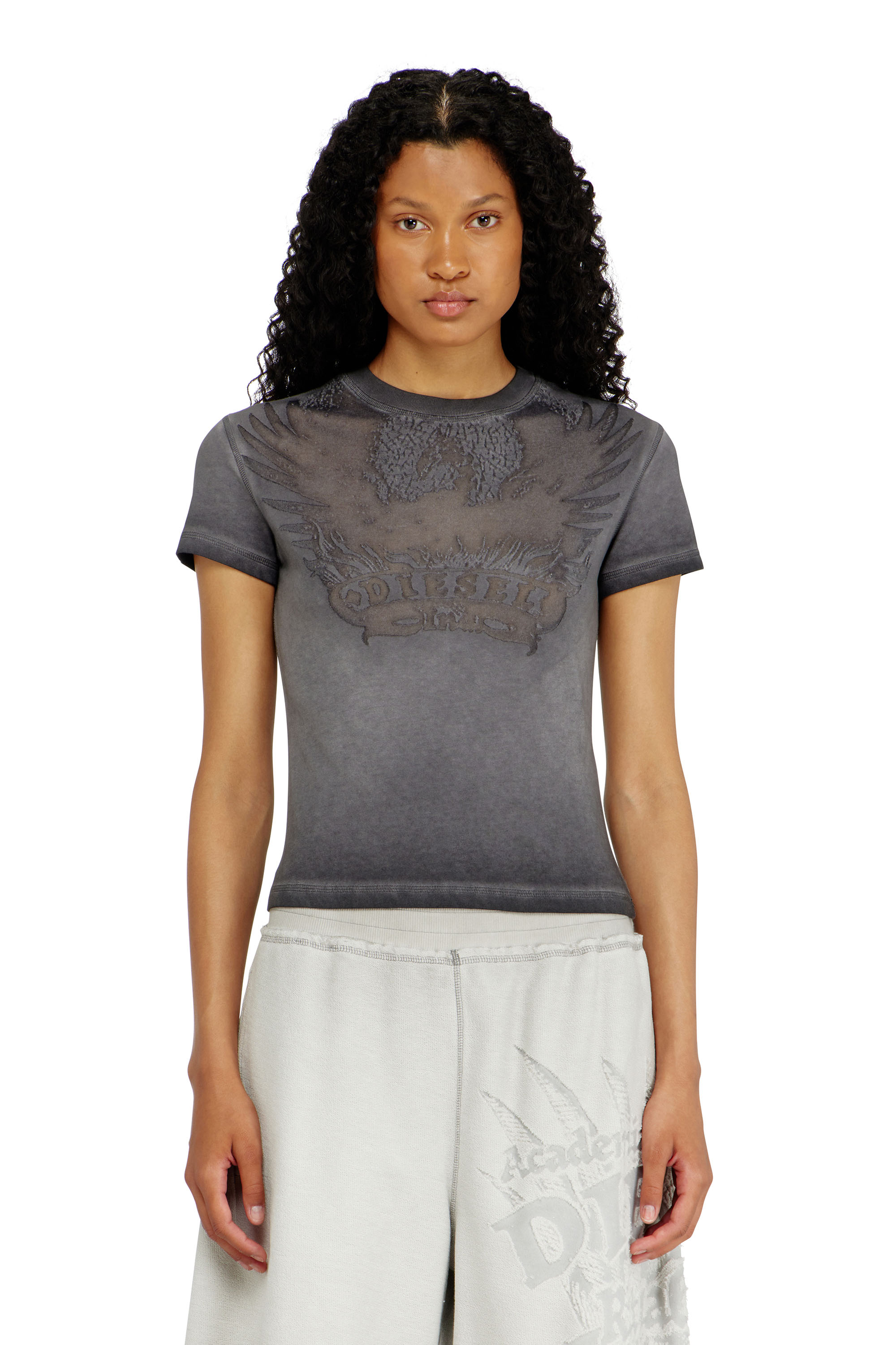 Diesel - T-ILA-AA7, Woman's Slim T-shirt with d&eacute;vor&eacute; Phoenix in Grey - 3