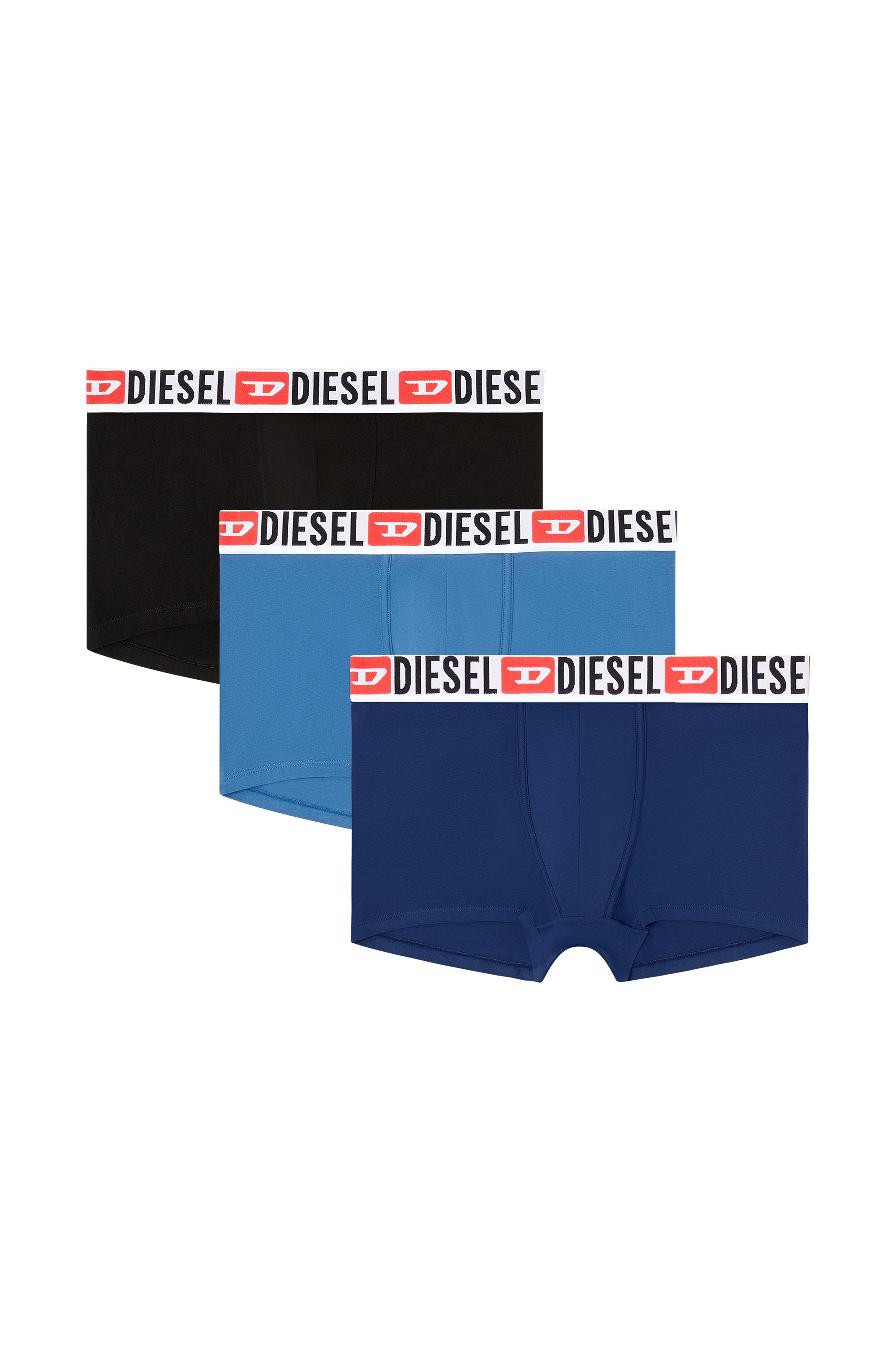 Diesel - UMBX-DAMIENTHREEPACK, Man's Three-pack of all-over logo waist boxers in Blue/Black - 1