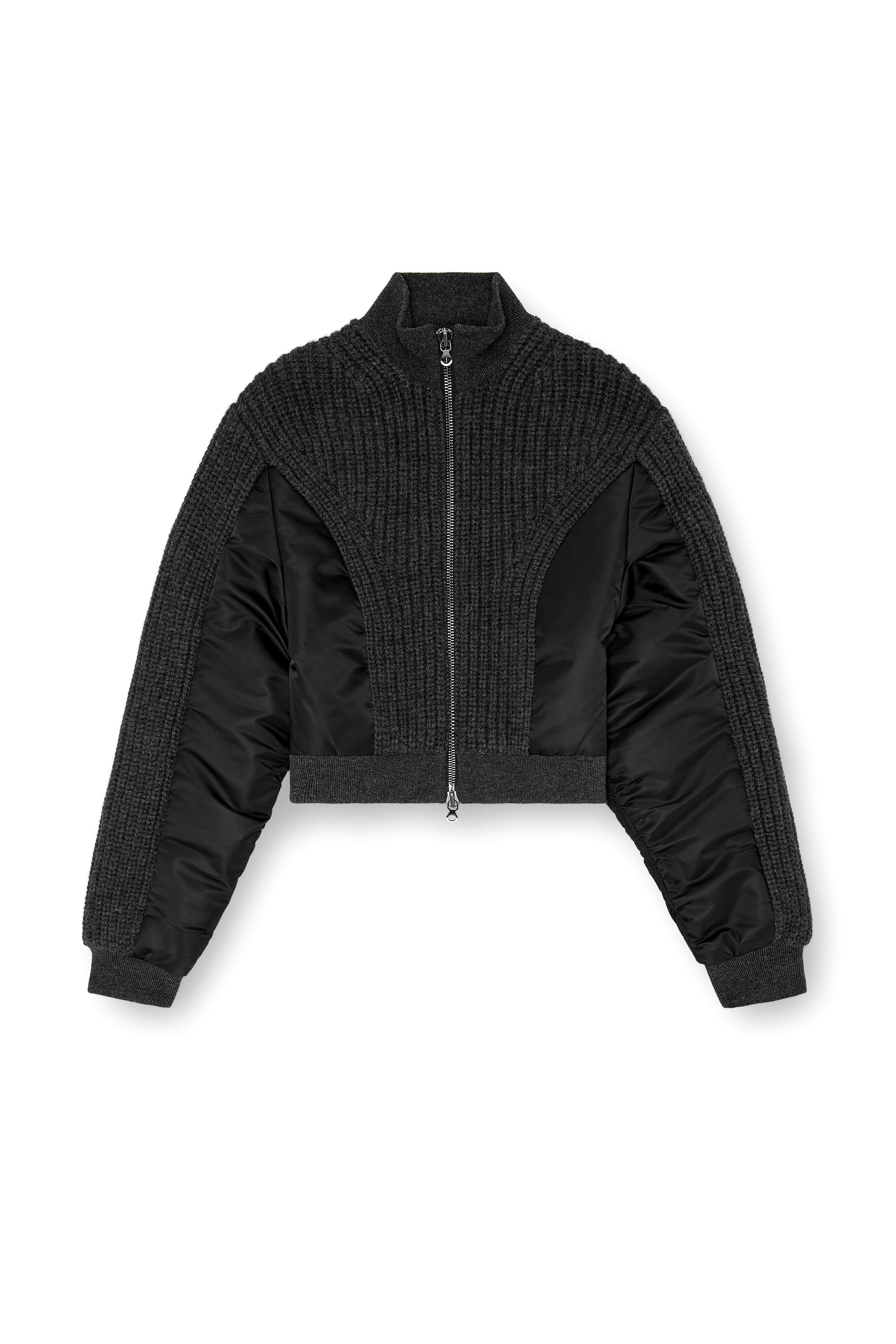 Diesel - M-ODENA, Woman's Jacket in wool knit and padded nylon in Black - 3