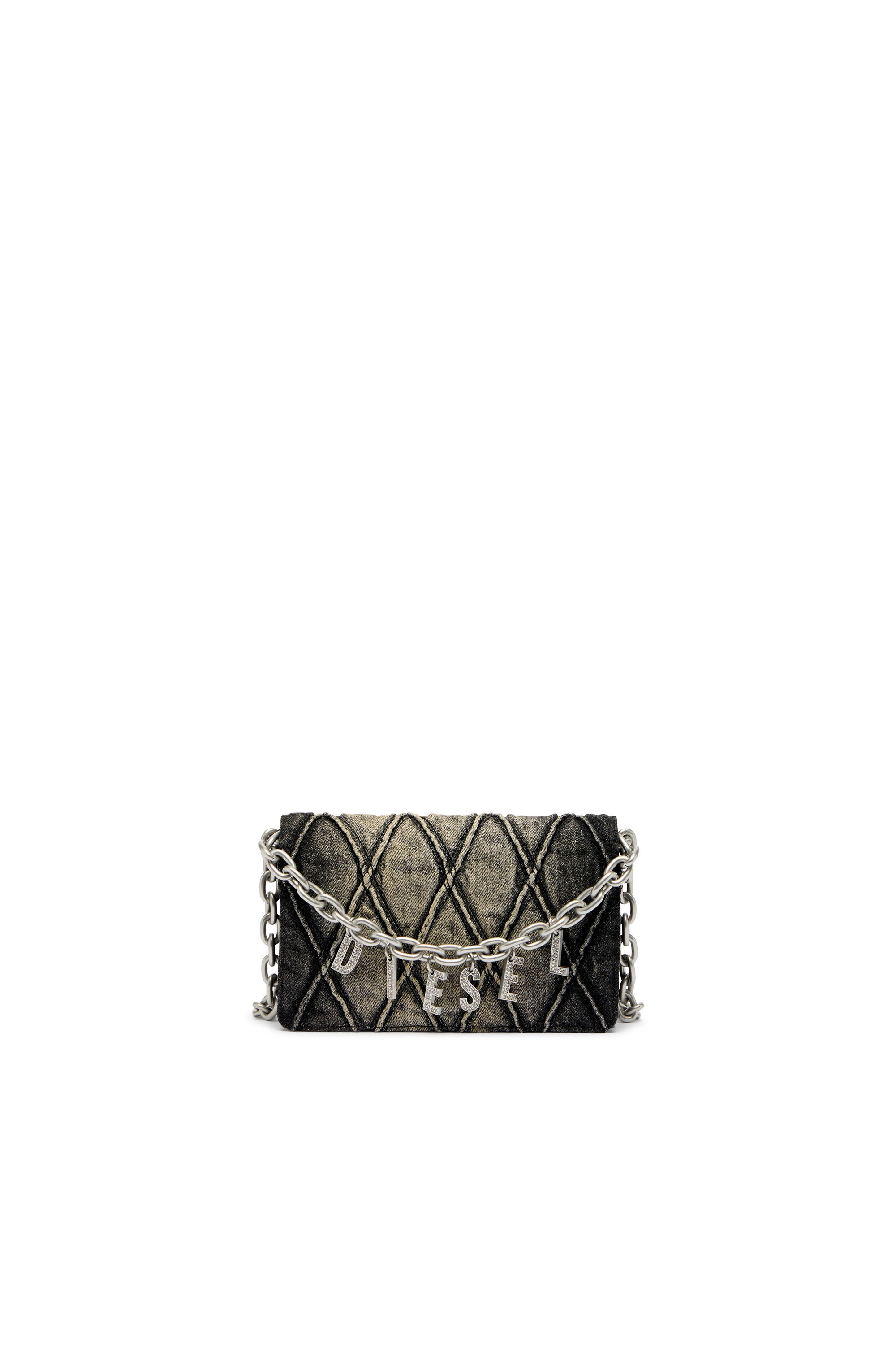 Diesel - CHARM-D WALLET STRAP, Woman's Wallet purse in argyle quilted denim in Black - 1