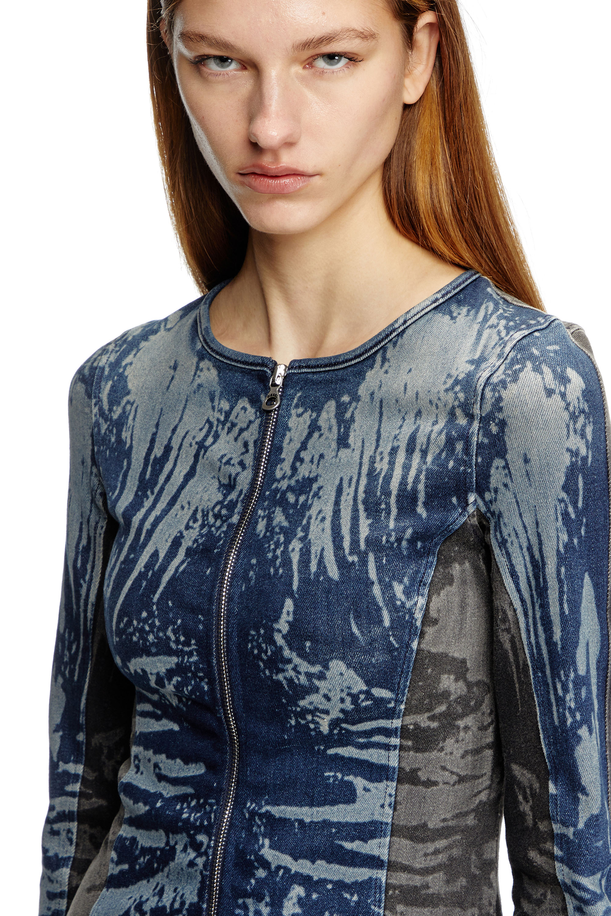 Diesel - DE-GARY-S, Woman's Zipped top in bicolour denim in Dark Blue - 4