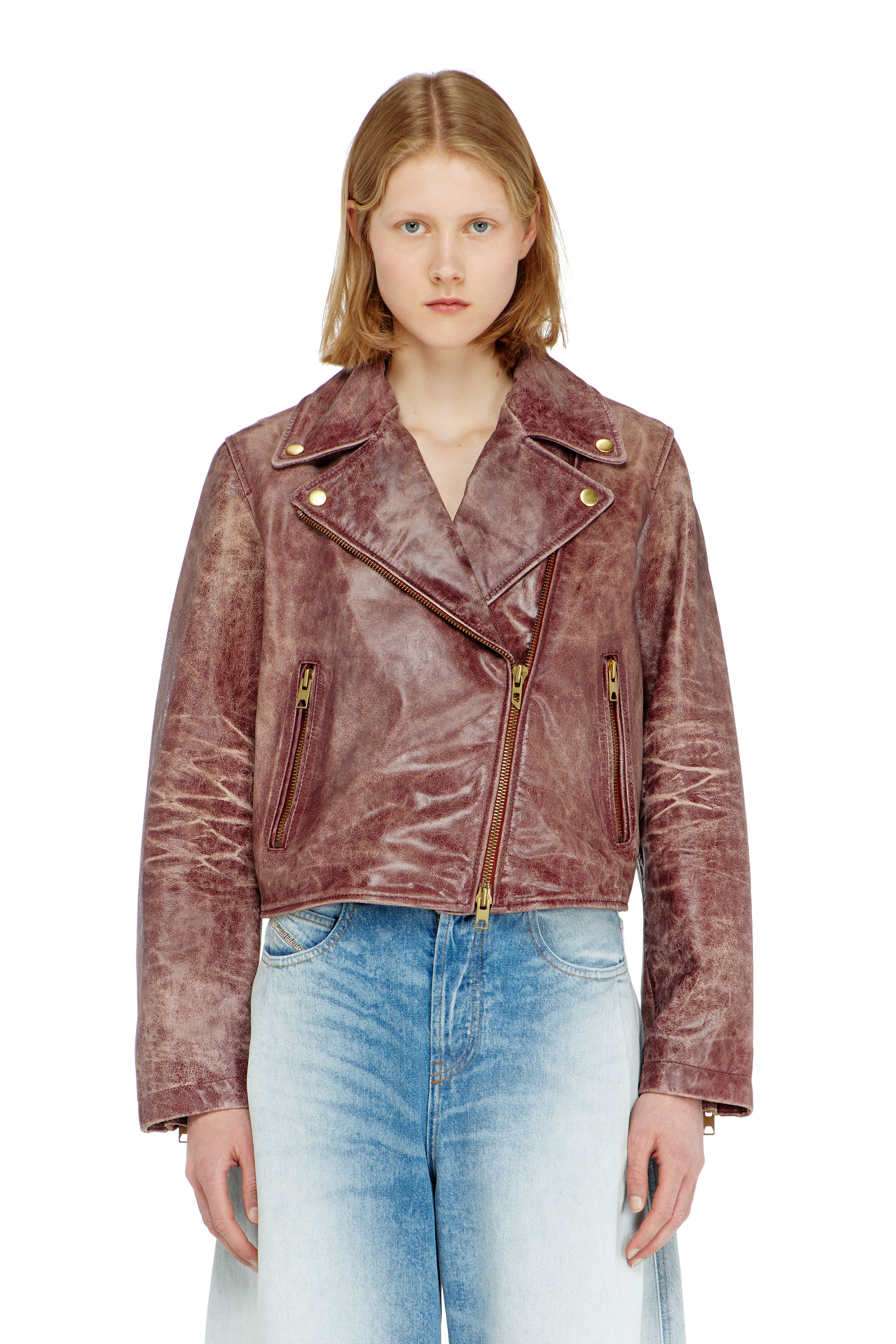 Diesel - L-UNATIC-T1, Woman's Biker jacket in treated leather in null - 5