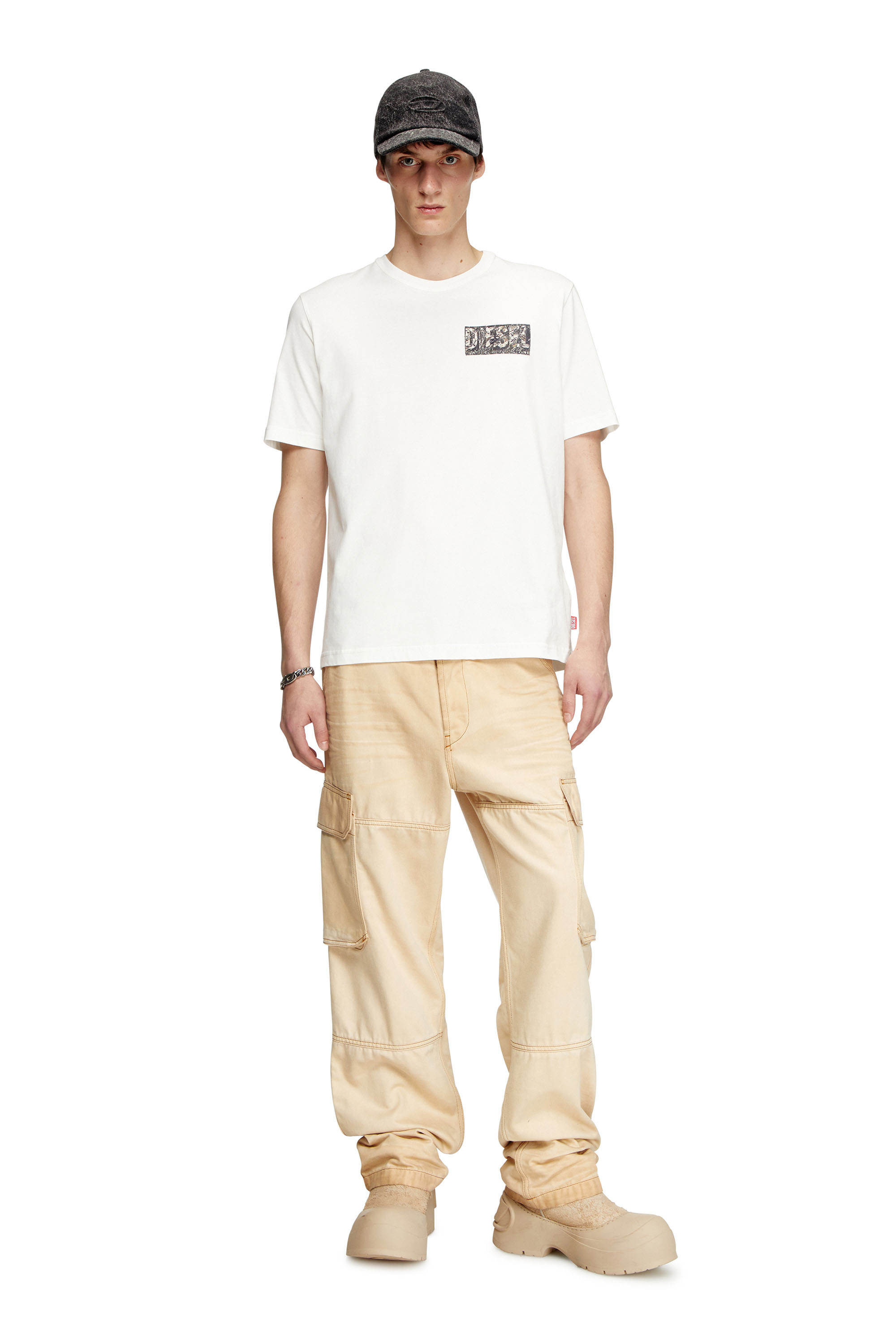 Diesel - T-ADJUST-R19, Man's T-shirt with gabardine patch logo in White - 2