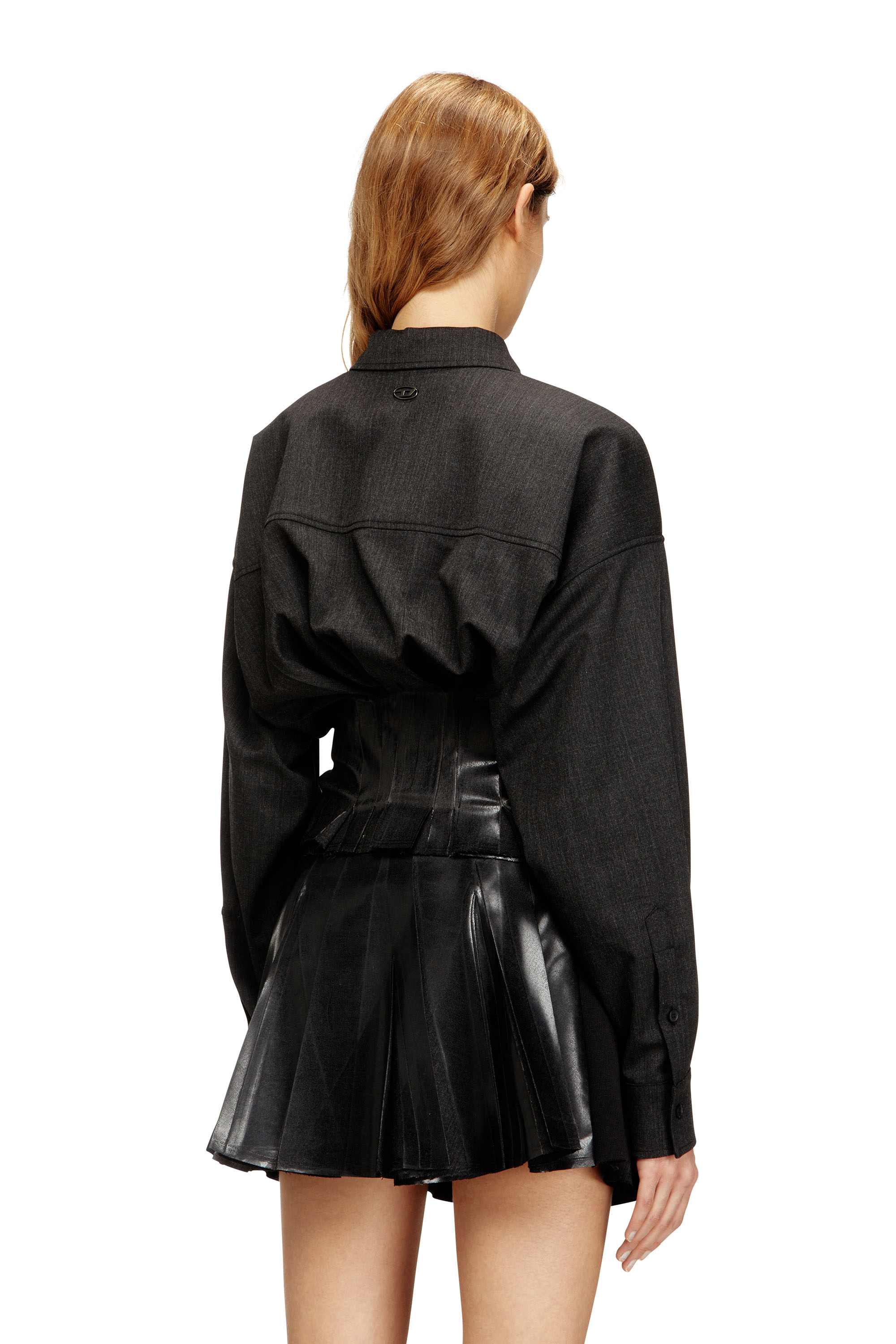 Diesel - G-ANBU, Woman's Tailoring shirt-jacket with coated pleats in Black - 4
