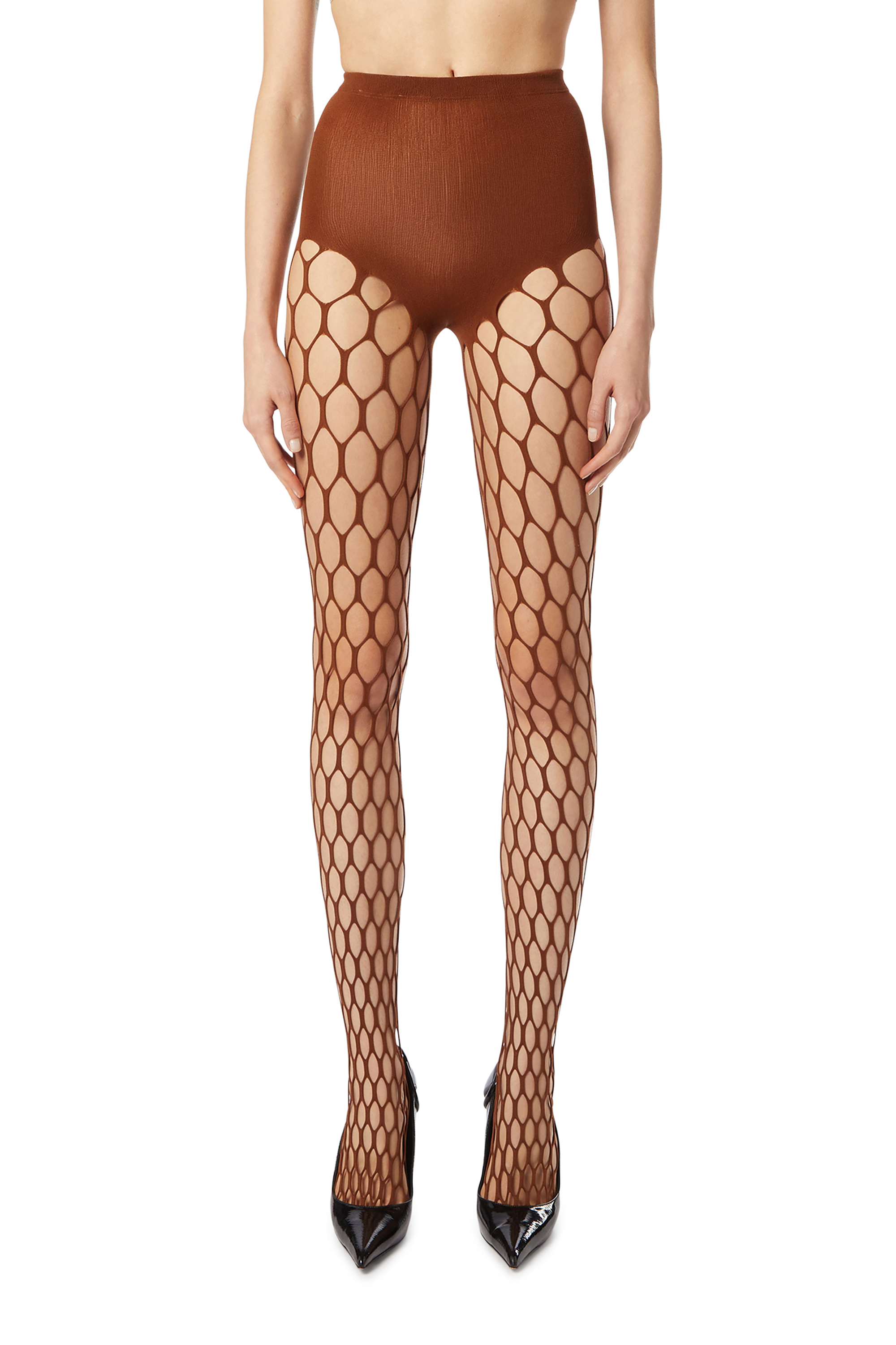 Diesel - M-ZORDA, Woman's Stretchy mesh-knit tights in Brown - 2