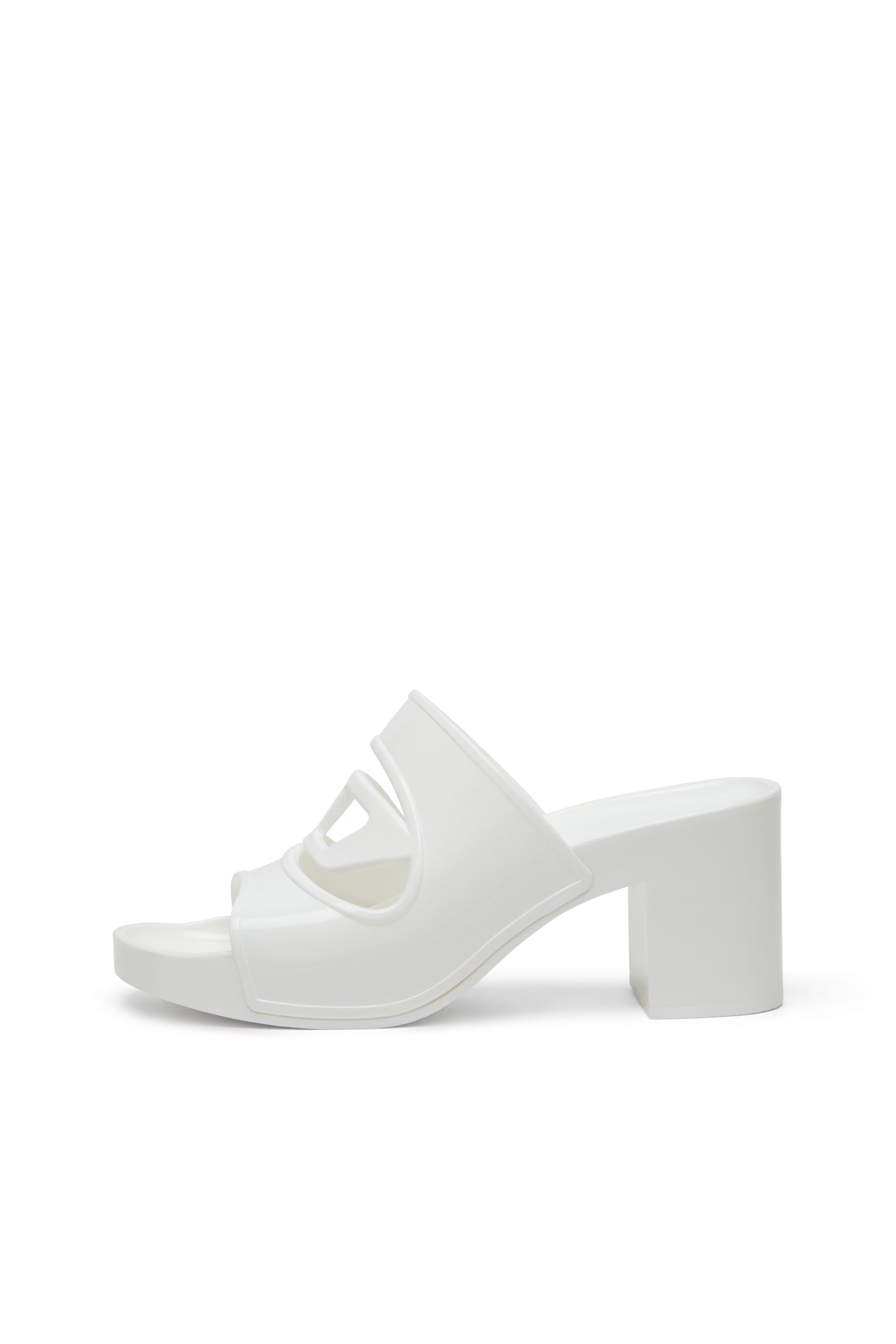 Diesel - SA-BONNIE, Woman's Heeled rubber slides with cut-out logo in White - 7