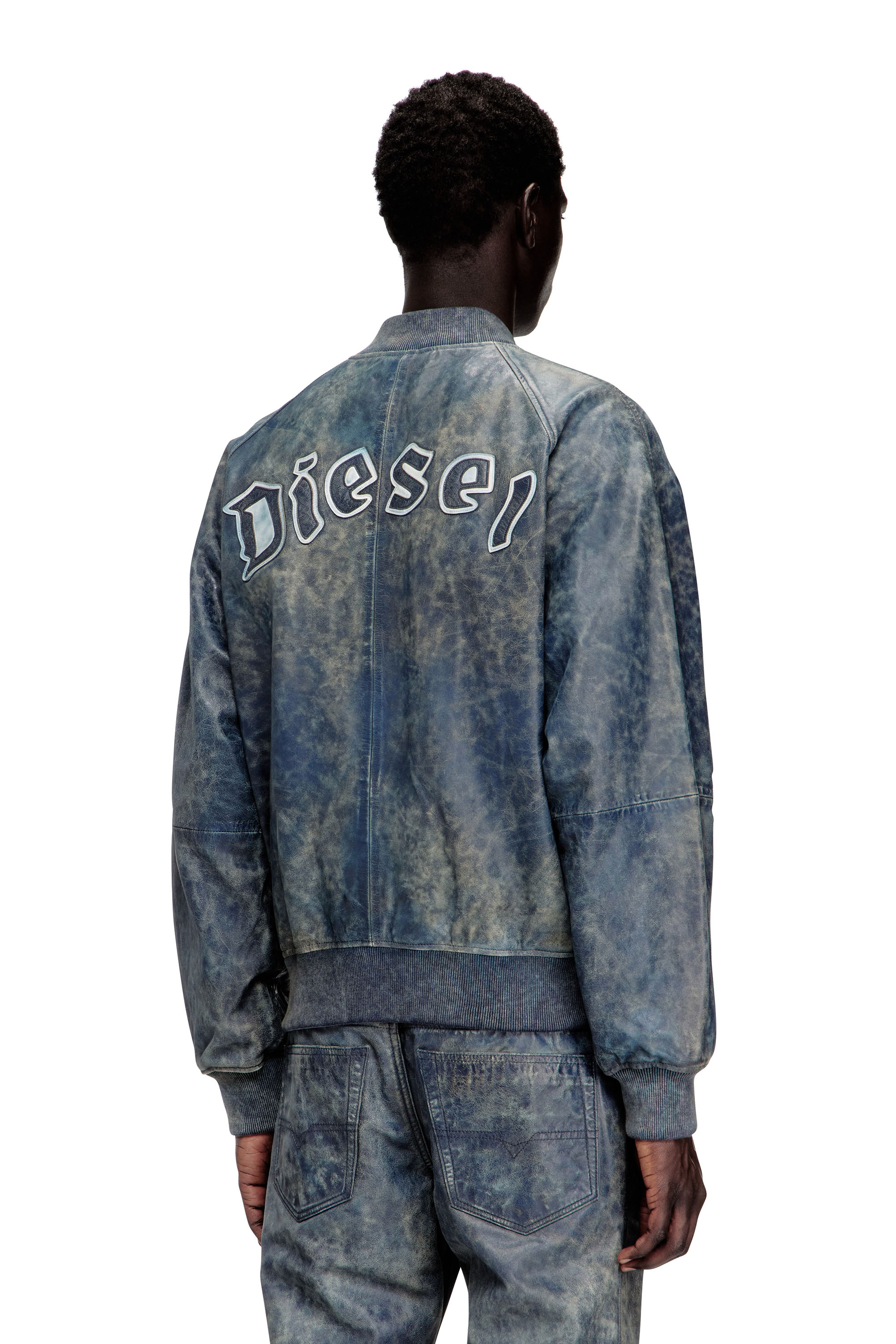 Diesel - L-COBB, Man's Bomber jacket in treated leather in Blue - 4
