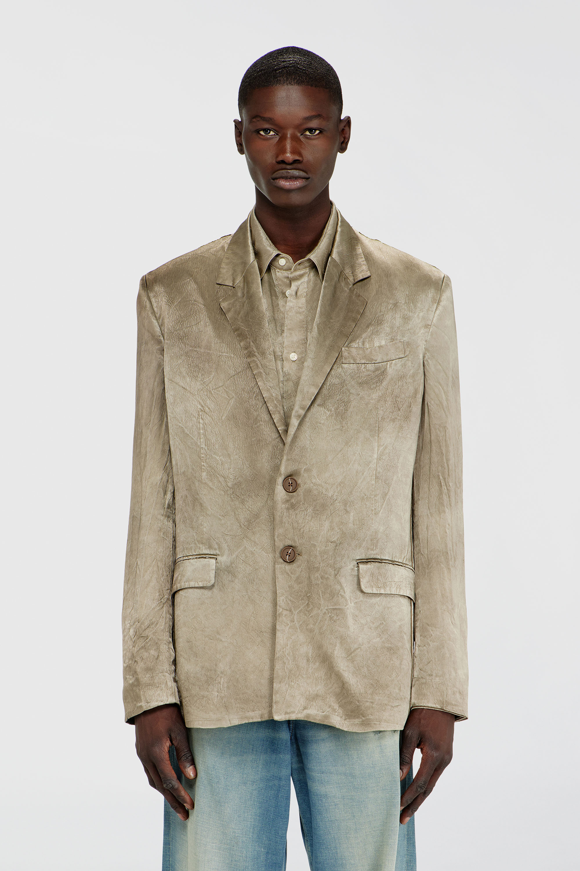 Diesel - J-ANDRE, Man's Blazer in wrinkled satin in Light Brown - 2