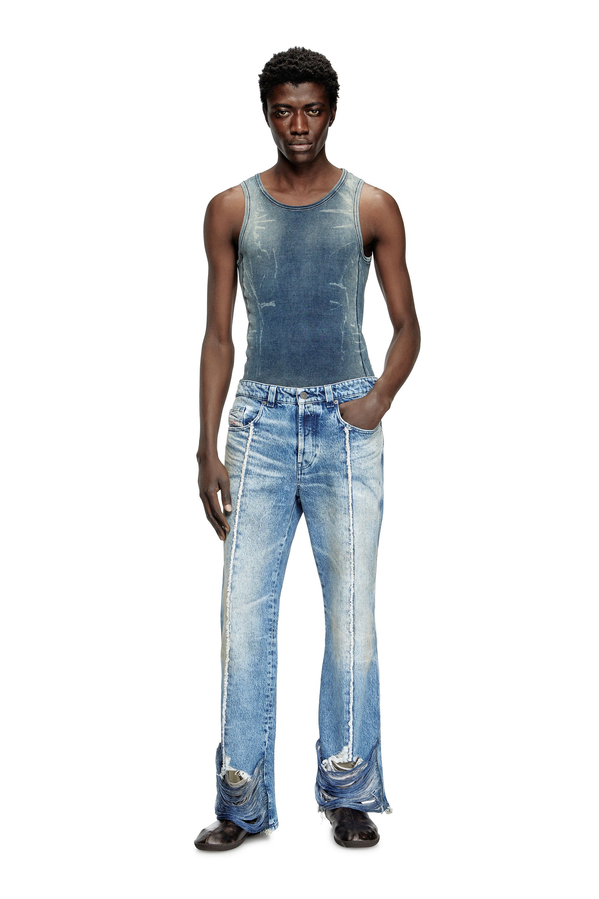 Diesel - T-GO, Unisex's Ribbed tank top with denim trompe l'oeil in Dark Blue - 3