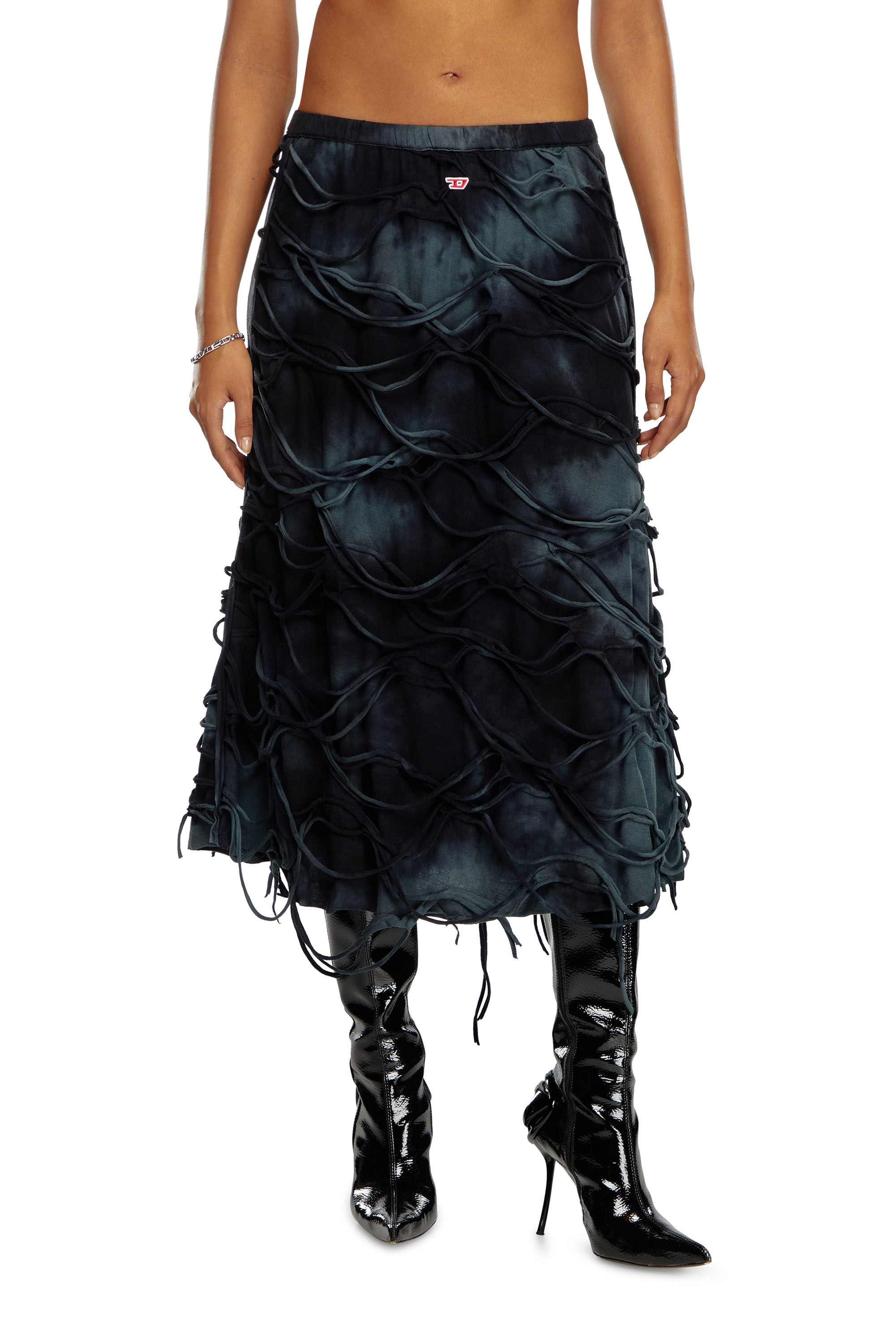 Diesel - O-JAL, Woman Midi skirt with floating strands in Black - Image 1