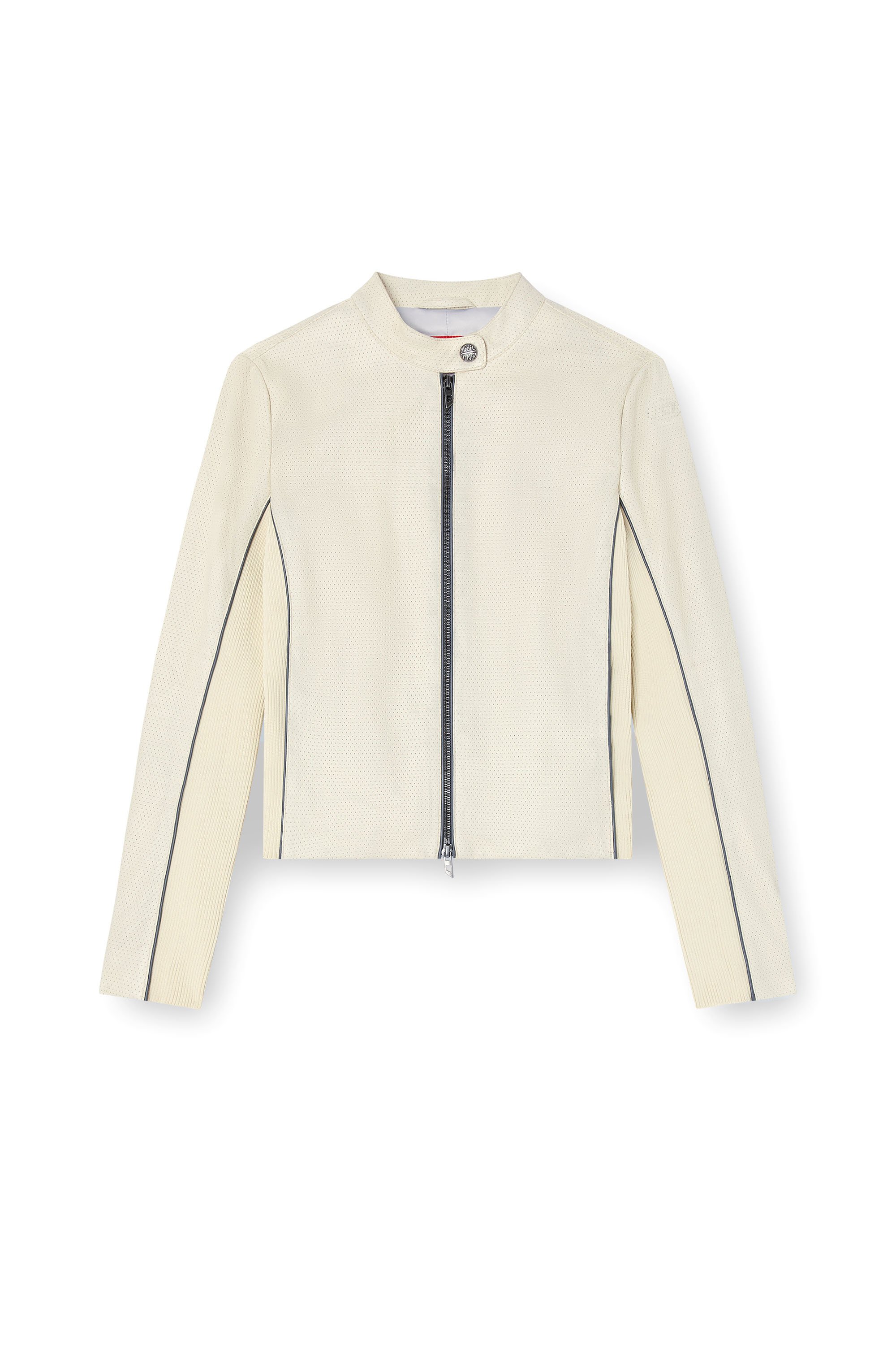 Diesel - L-IBRA, Woman's Biker jacket in perforated stretch leather in White - 3