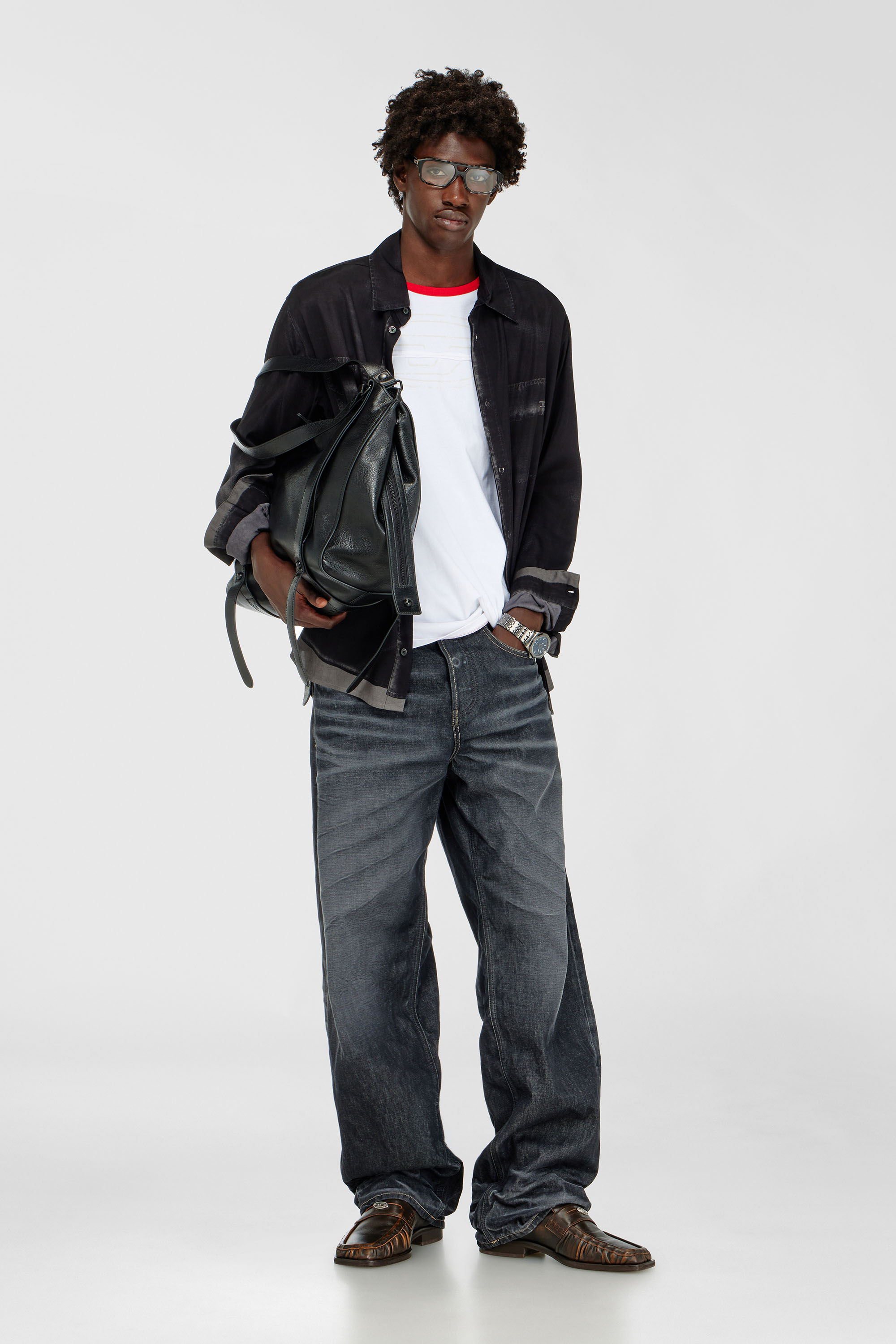 Diesel - T-ADJUST-CUT-OD, Man's T-shirt with sectioned Oval D in White - 2