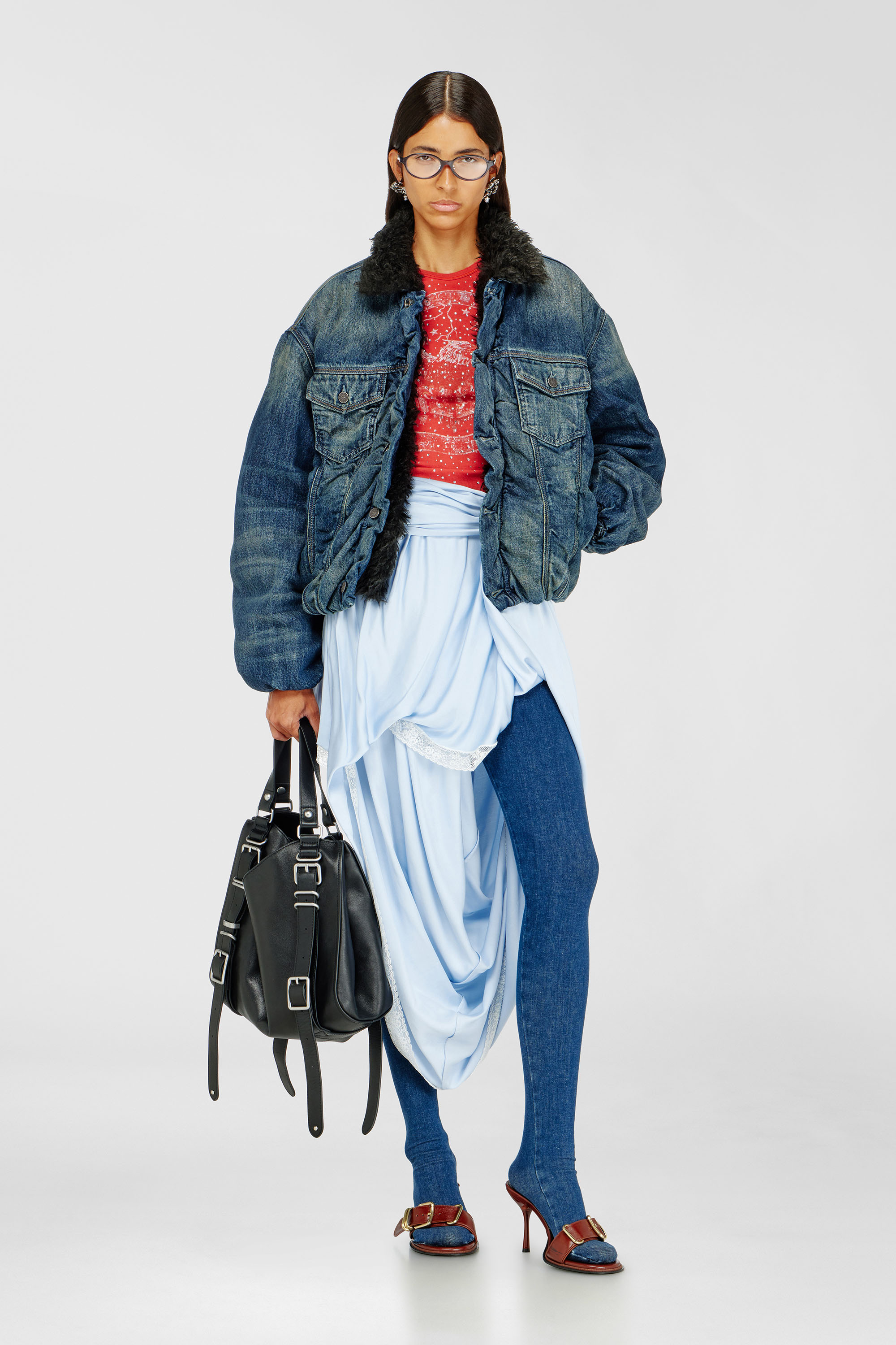 Diesel - D-CURLY-FSJ1, Unisex's Teddy-lined trucker jacket in denim in Dark Blue - 2
